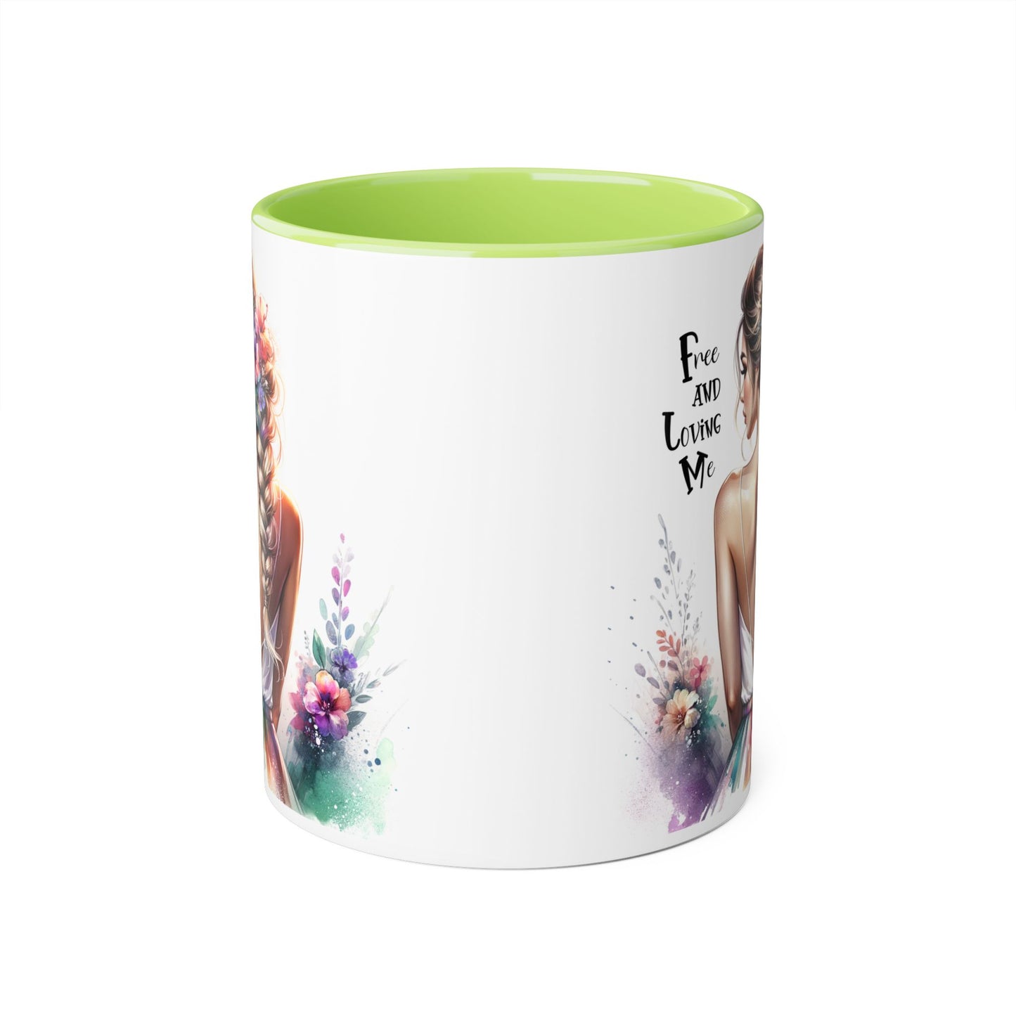 Free and Loving Me Floral Art Accent Mug - Inspirational Drinkware for Home and Gifts, Coffee Mug, Tea Cup, Birthday Present, Motivational Quote