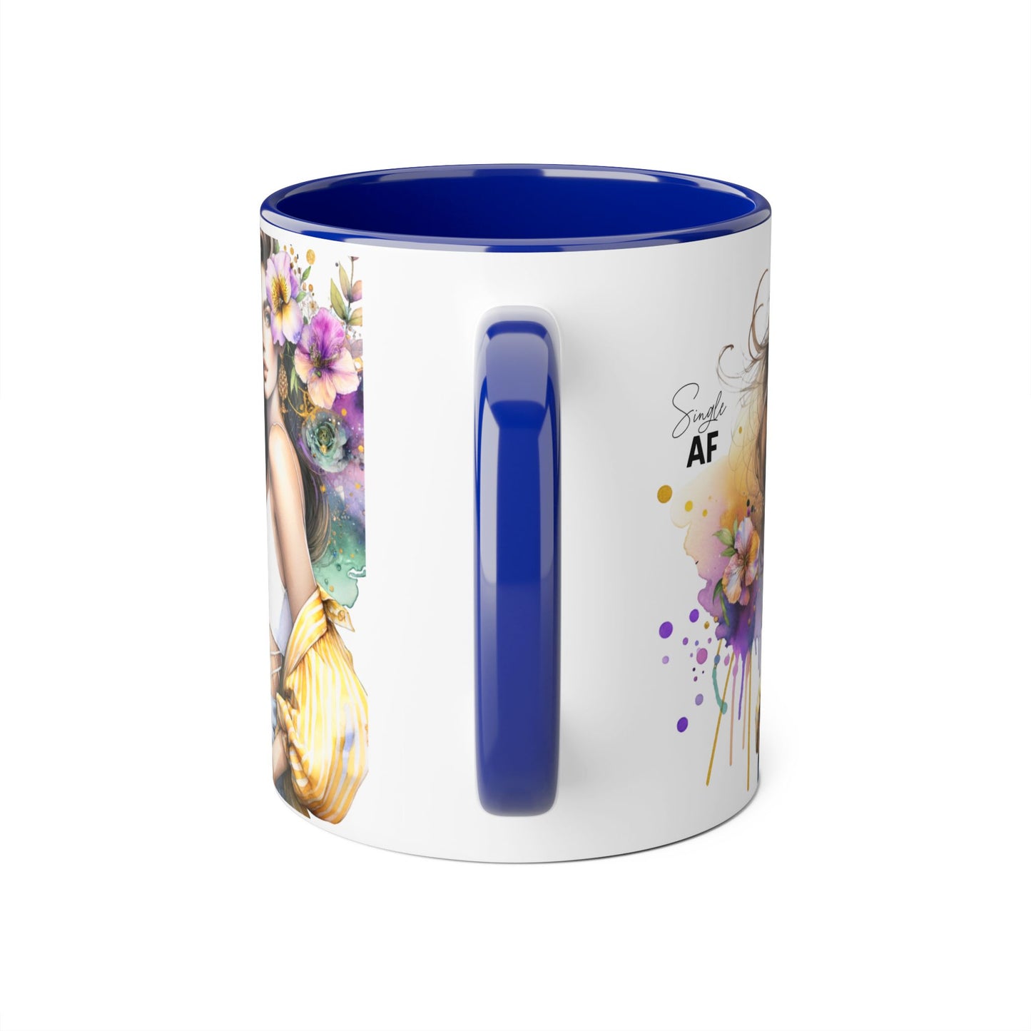 Single AF Chic Accent Mugs with Floral Art, Stylish Coffee Cups, Trendy Tea Mugs, Gift for Her, Motivational and Inspiring Drinkware
