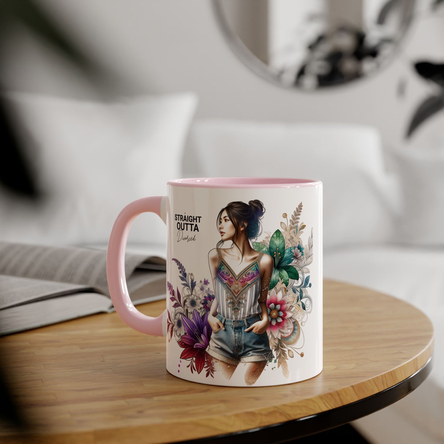 Straight Outta Divorced Humoristic Vibrant Accent Mugs, 11oz - Perfect for Gifts, Home Decor, Coffee Lovers, Birthdays, and Celebrations