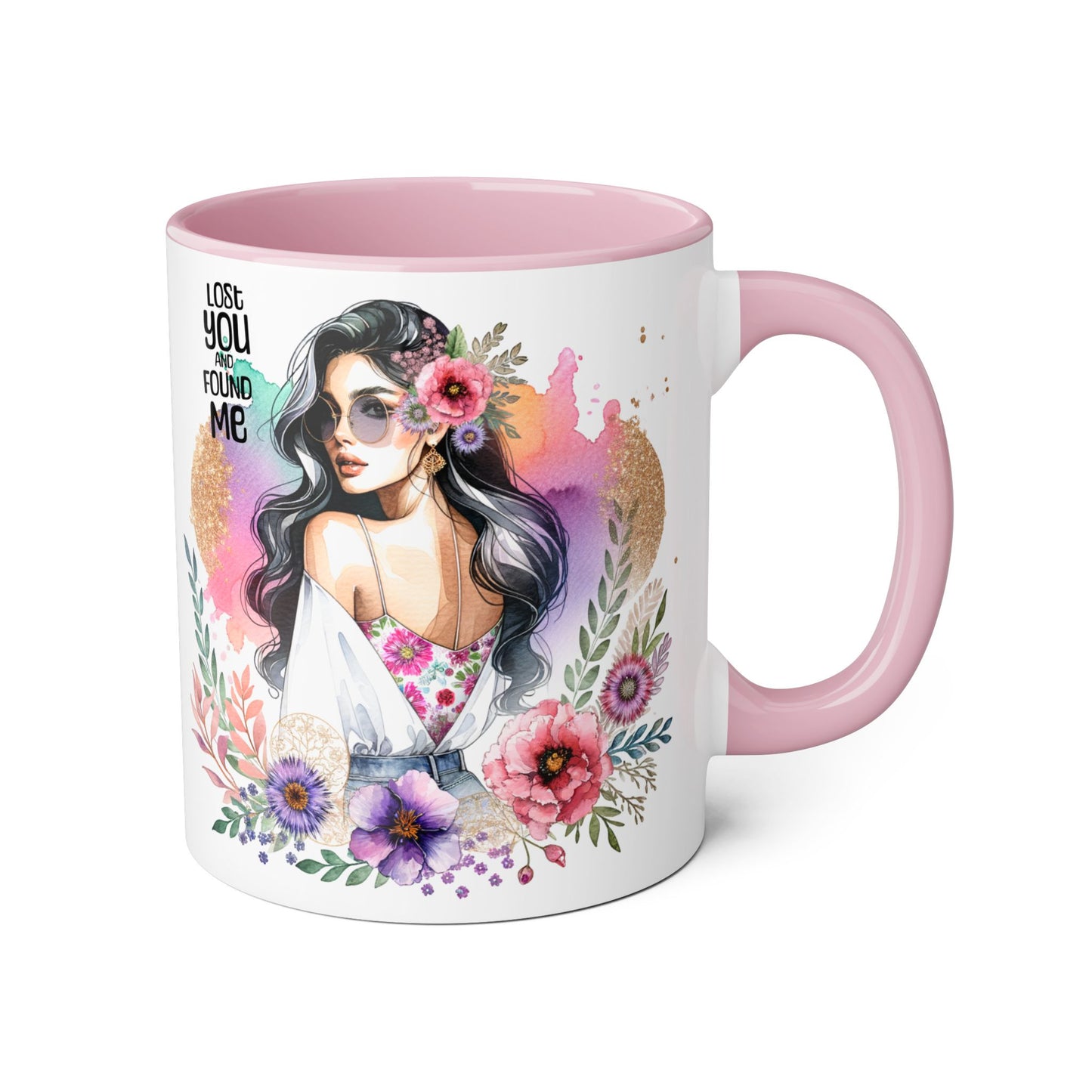 Lost You and Found Me Bohemian Floral Accent Mug, Inspirational Coffee Cup, Gift for Her, Self-Care Essentials, Unique Home Decor, Personalized Drinkware