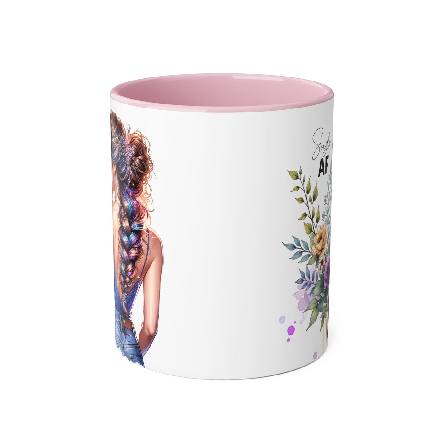 Single AF Stylish Accent Mugs for Coffee Lovers, Floral Design Mug, Gift for Her, Unique Tea Mug, Simple AF Mugs for Home Decor