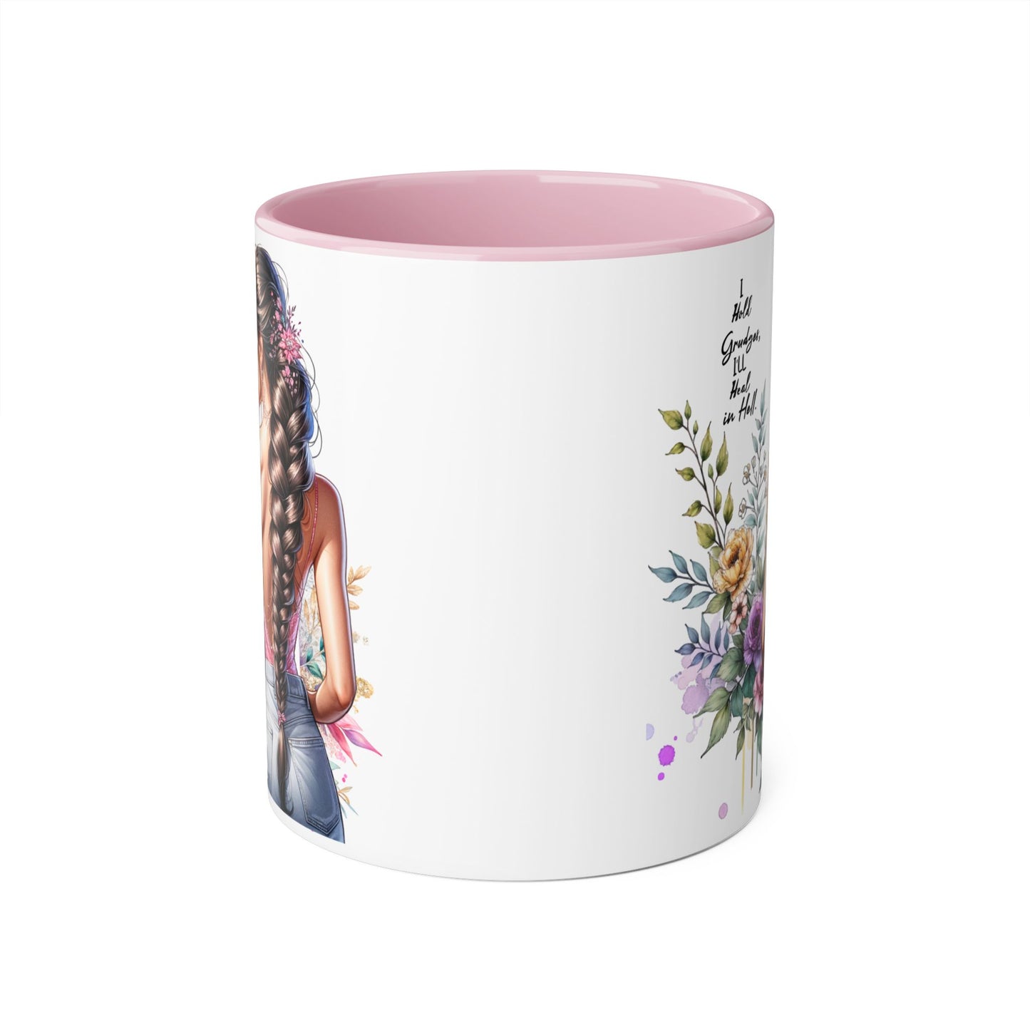I Hold Grudges, I'll Heal in Hell Humoristic Floral Inspirational Accent Mug, 11oz, Empowering Gift, Coffee Cup, Unique Tea Mug, Birthday/Anniversary/Inspirational Gift