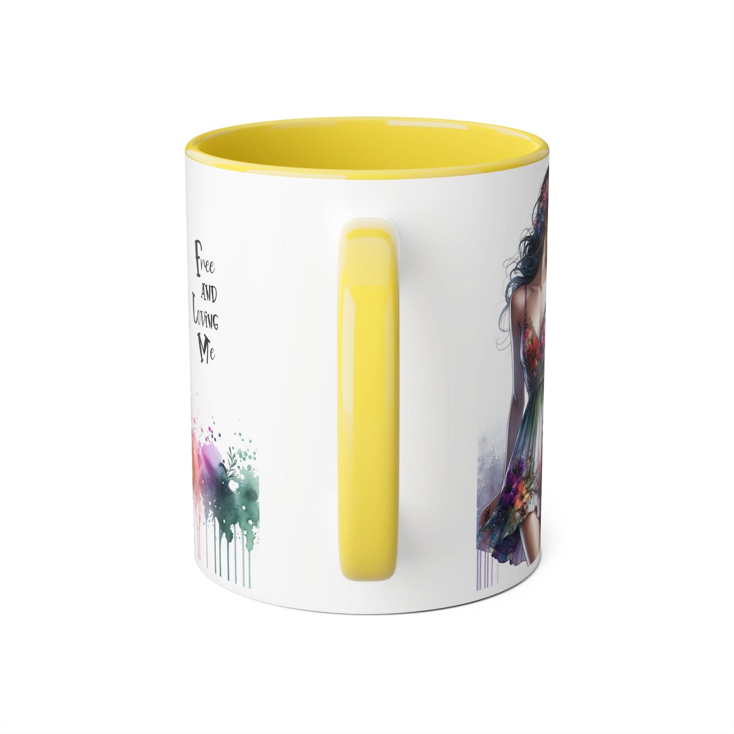 Floral Art Inspirational Coffee Mug, Free and Loving Me, Gift for Her, Colorful Drinkware, Boho Mug, Artistic Tea Cup