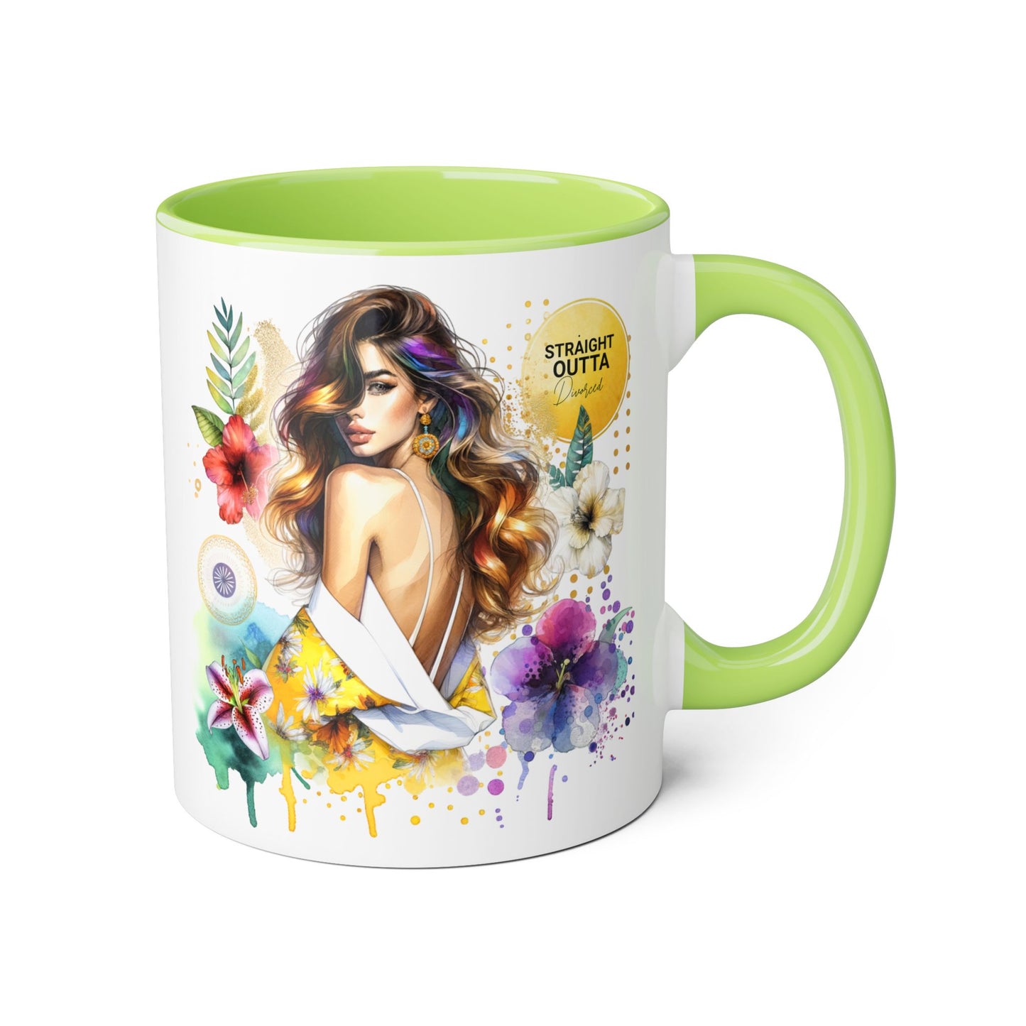 Straight Outta Divorced Humoristic Vibrant Accent Mugs, Floral Coffee Cup, Artistic Drinkware, Gift for Her, Home Decor, Unique Mug