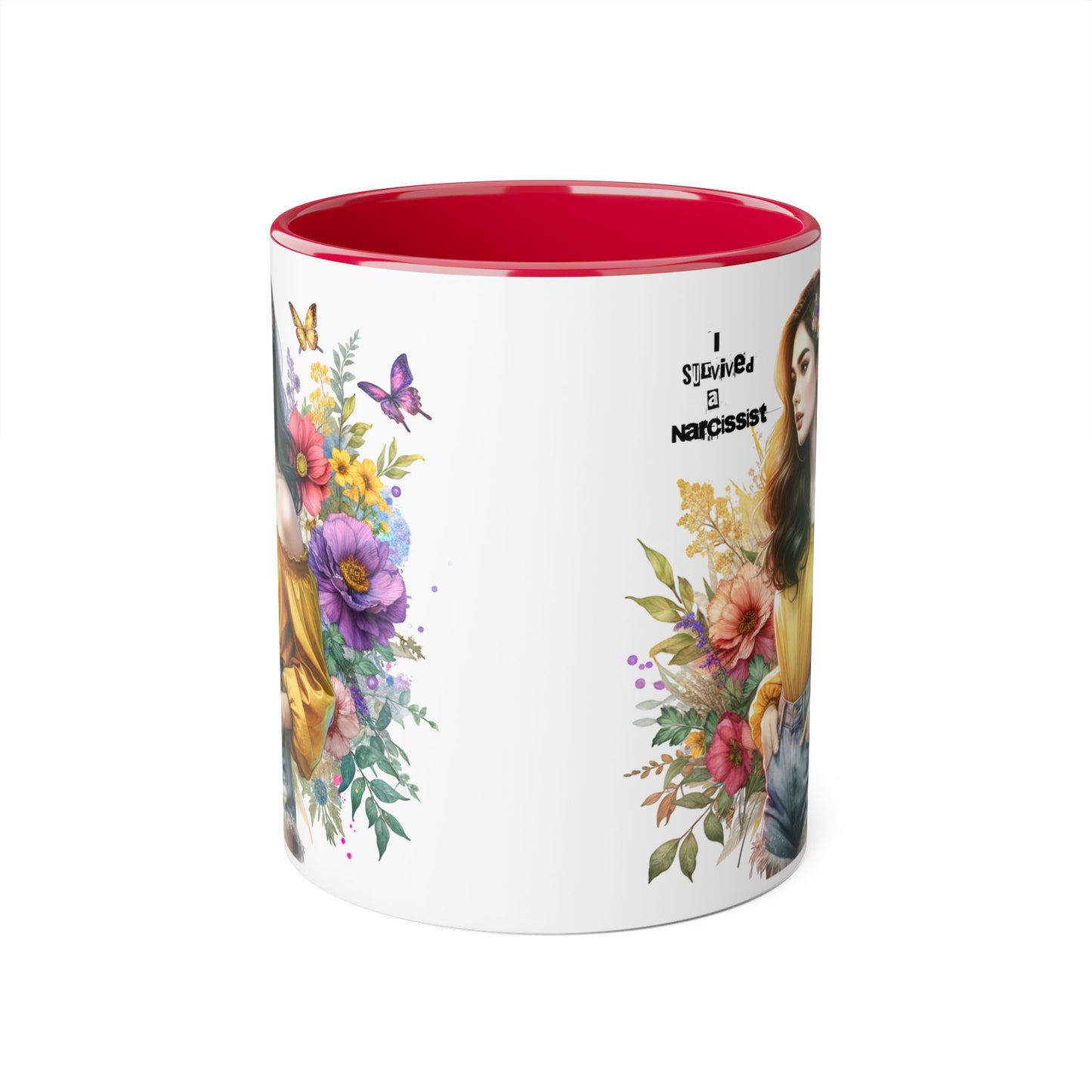 I Survived a Narcissist Chic Floral Accent Mug | Bohemian Coffee Cup, Gift for Her, Narcissist Humor, Home Decor, Artful Drinkware