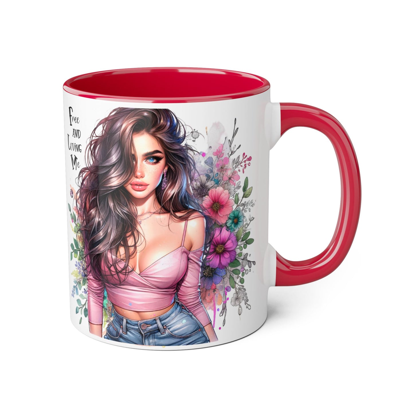 Free and Loving Me Chic Art Mug, Emotional Inspiration, Gift For Friends, Coffee Lover, Floral Design, Daily Motivation