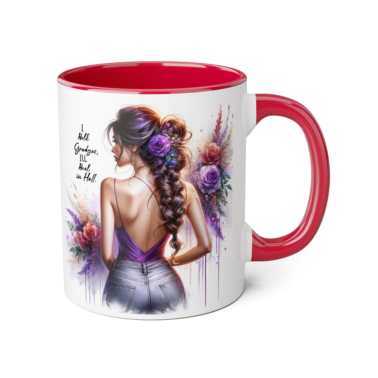I Hold Grudges, I'll Heal in Hell Colorful Floral Accent Mug, Inspirational Mug, Gift for Friends, Coffee Lover Mug, Unique Tea Mug, Motivational Drinkware