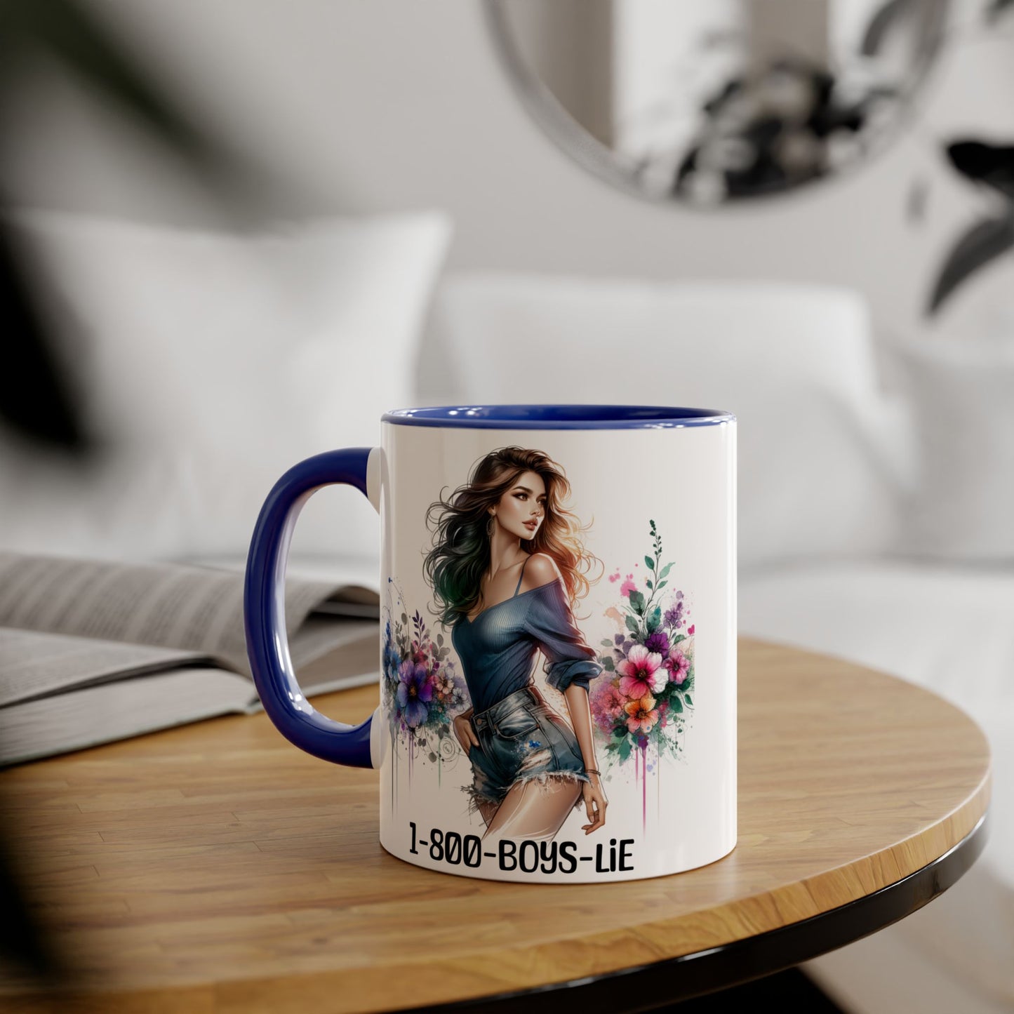 Chic Watercolor Accent Mugs, Floral Coffee Cup, Gift for Her, Trendy Drinkware, Unique Office Mug, 1-800-BOYS-LIE