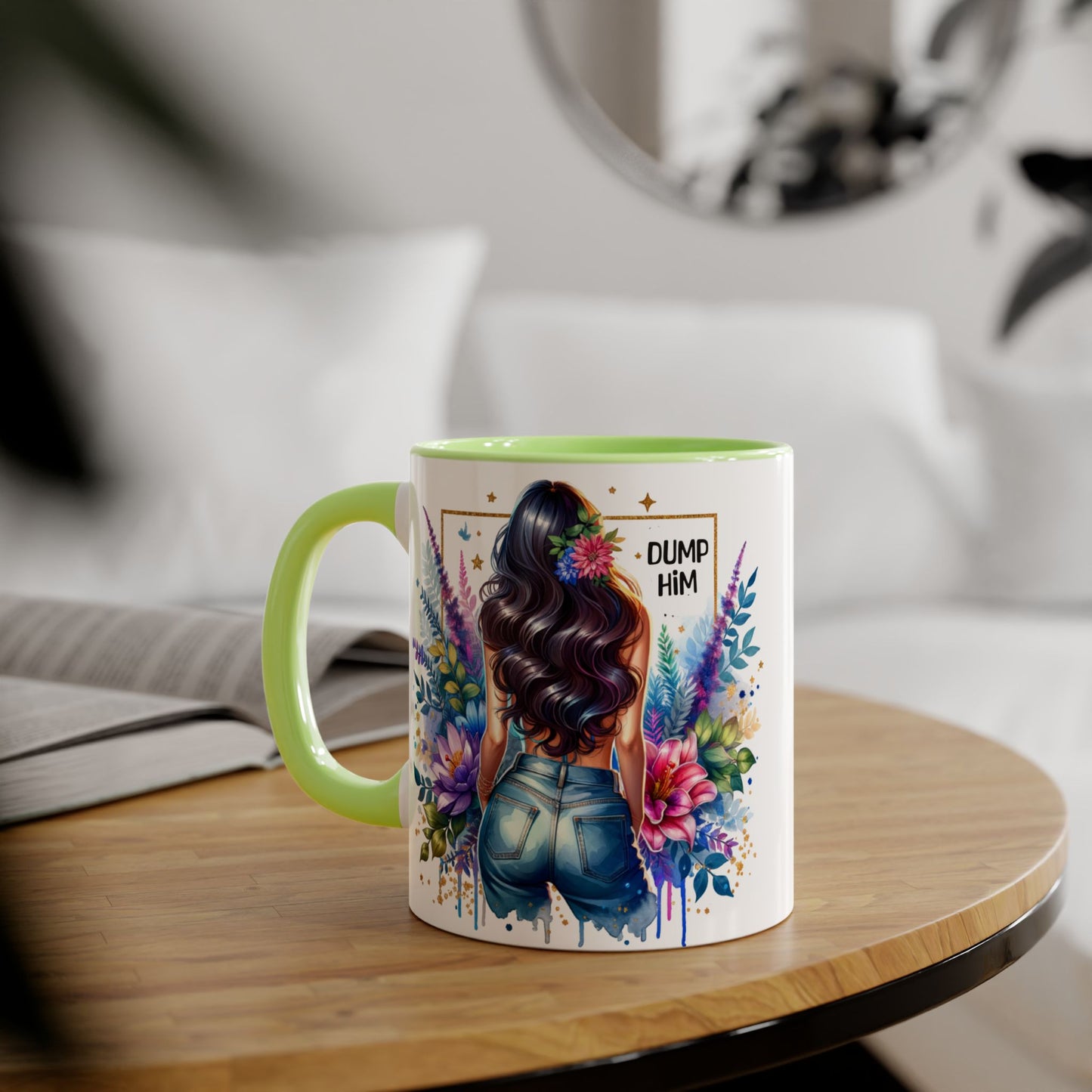 Colorful Floral Accent Mug with 'Dump Him' Design, Perfect Gift for Friends, Celebrations, Self-Care, Motivational Mug, Coffee Lover's Gift