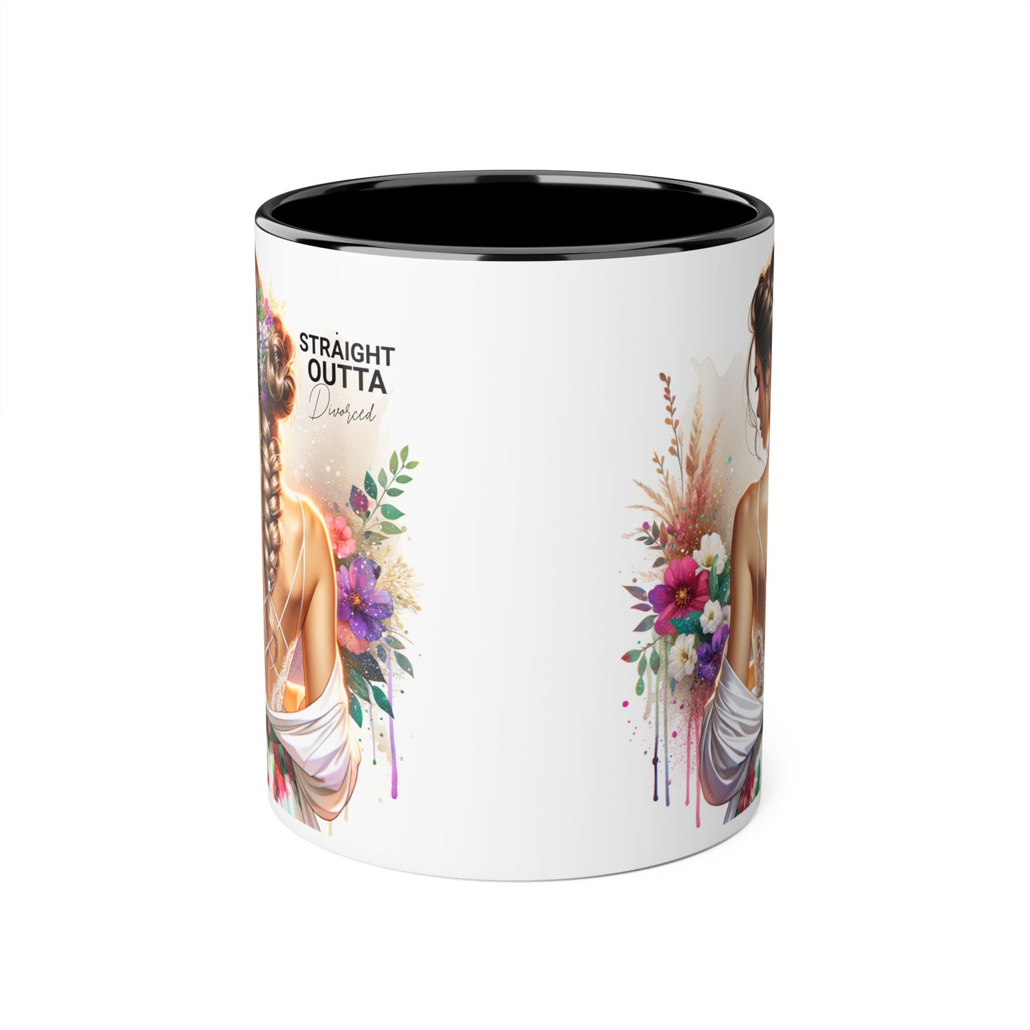 Straight Outta Divorced Humoristic Elegant Floral Accent Mug - Straight Outta Inspired Design, Coffee Cup, Gift for Her, Home Decor, Unique Drinkware, Birthday