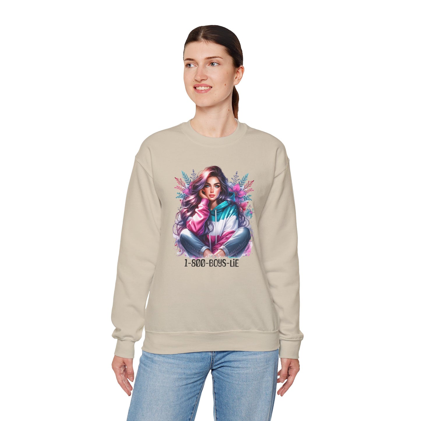 Chic Graphic Crewneck Sweatshirt - 1-800-BOYS-LIE, Cozy Sweatshirt, Fashion Sweatshirt, Casual Wear, Unique Gift, Trendy Outfit