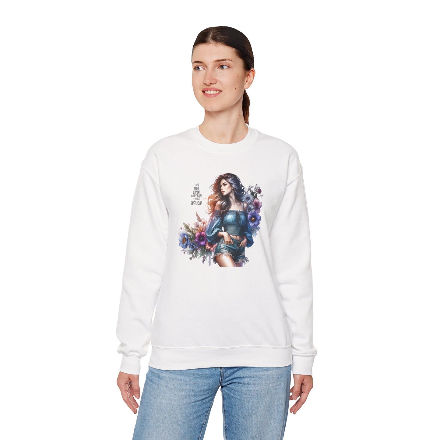 I Am My Own Happily Ever After Floral Aesthetic Crewneck Sweatshirt - Cozy Style for Women, Fashion Top, Gift Idea, Floral Sweatshirt, Spring/Summer Wear