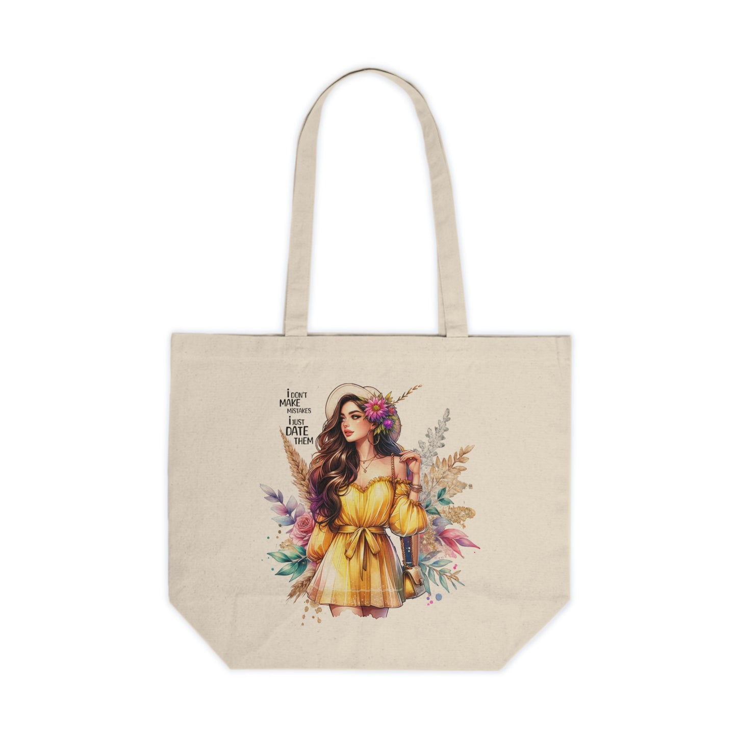 I Don`t Make Mistakes, I Just Date Them Boho Floral Canvas Shopping Tote - Eco-Friendly Grocery Bag, Beach Tote, Market Bag, Gift for Her, Trendy Reusable Bag