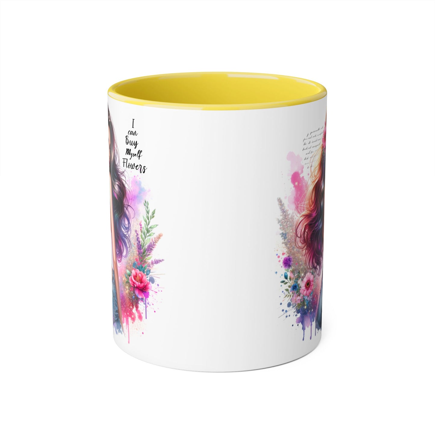 I Can Buy Myself Flowers Floral Art Coffee Mug, Botanical Gift for Her, Colorful Mug for Tea, Art Lover Present, Inspirational Quote Cup