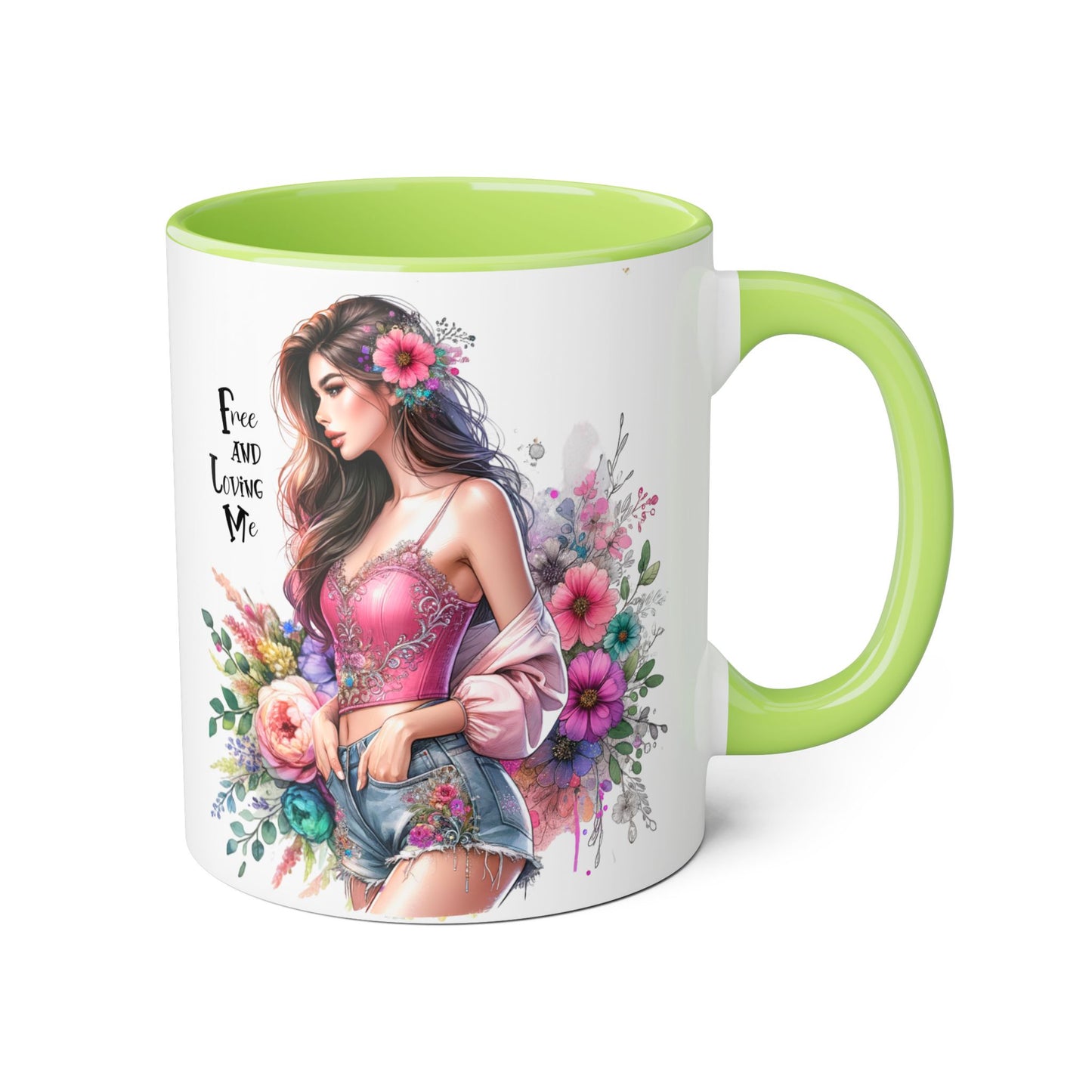 Bohemian Floral Accent Mug, 11oz Coffee Cup, Artisanal Drinkware, Perfect Gift for Nature Lovers, Inspirational Quote Mug, Unique Home Decor