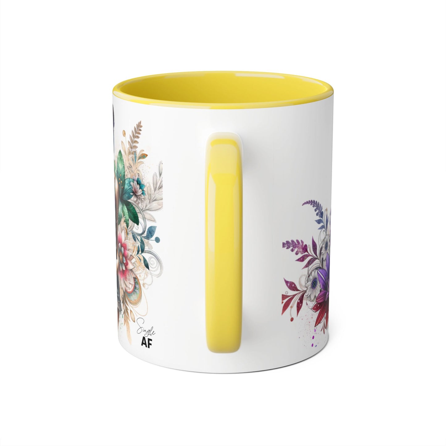 Single AF Boho Flower Accent Mug - Artistic Coffee Cup, Floral Design, Gift for Her, Birthday, Home Decor, Unique Artwork, 11oz