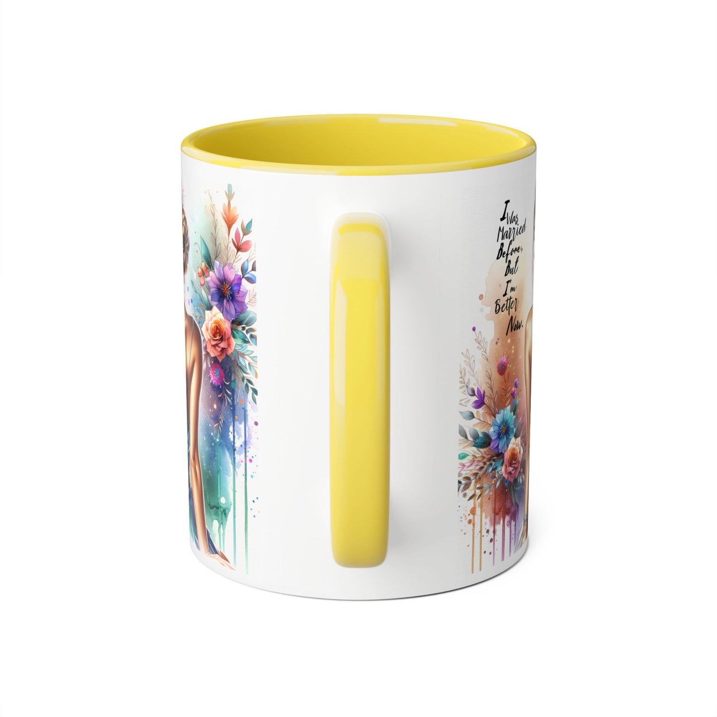 I Was Married Before But I'm Better Now Humoristic Elegant Floral Mug - Inspirational Gift for Her, Coffee Lover, Art Enthusiast, Self-Care Reminder, Unique Home Decor