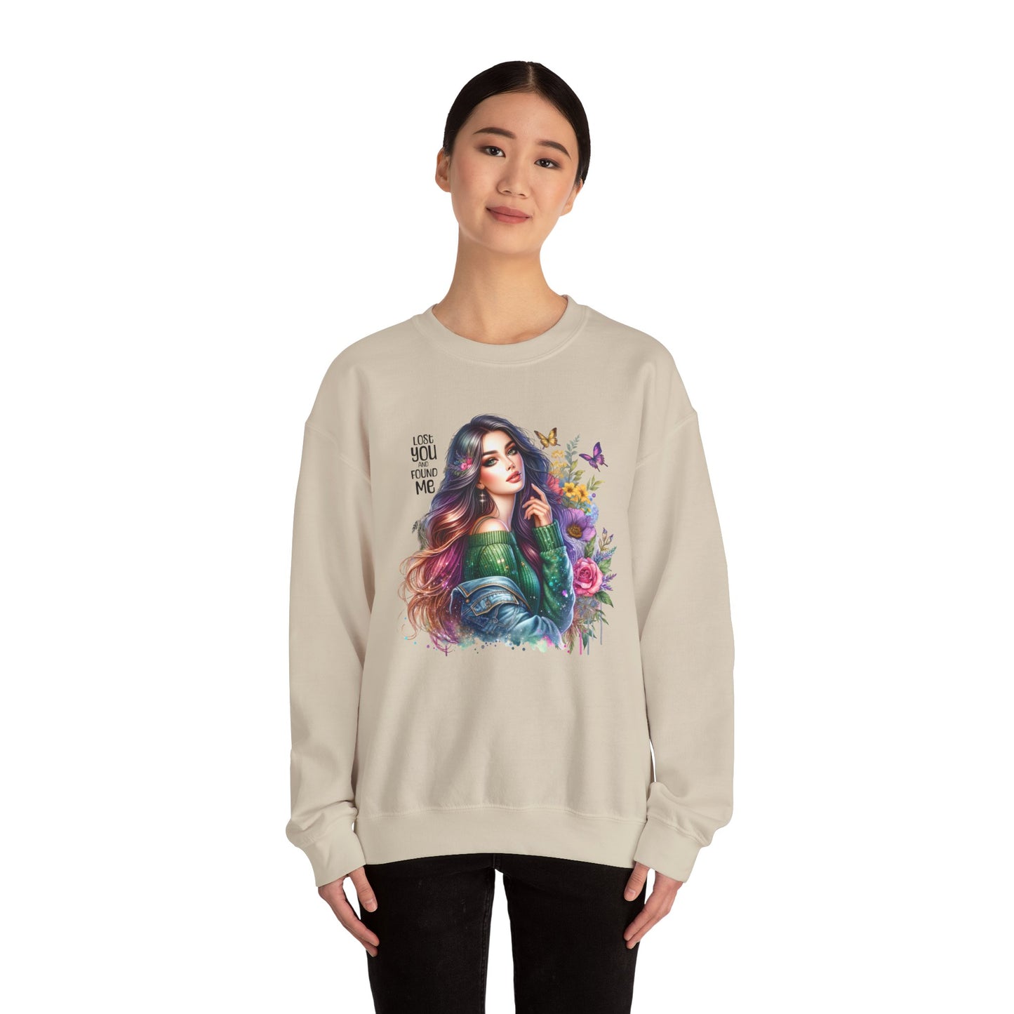 Lost You And Found Me Bohemian Floral Crewneck Sweatshirt, Cozy Graphic Sweatshirt, Gift for Her, Unique Art Pullover, Spring Fashion Crew