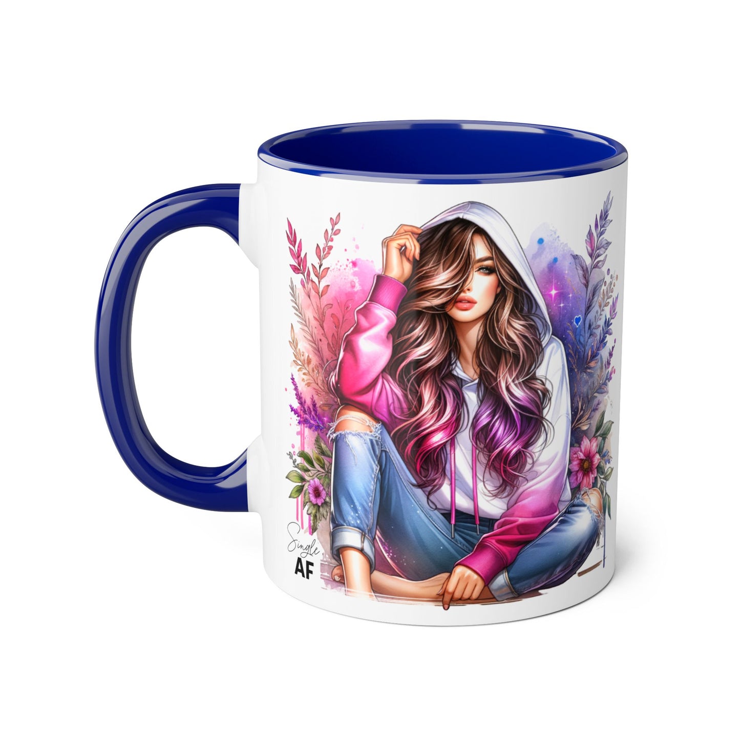 Single AF Stylish Accent Mugs for Coffee Lovers, Floral Art, Inspirational Gift, Appreciation Gift, Home Decor, Unique Mug Design