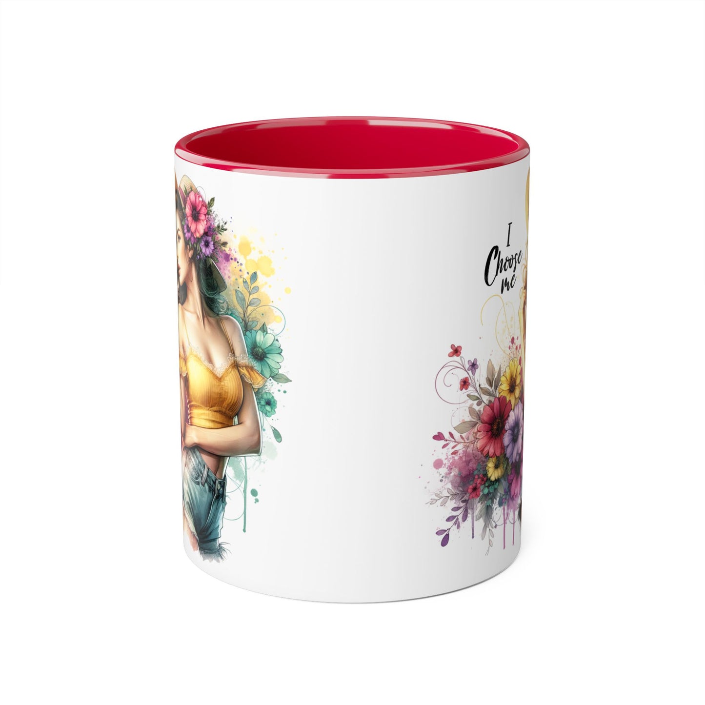 I Choose Me Chic Floral Accent Mug, Inspirational Gift for Her, Coffee Tea Lover, Birthday Present, Colorful Art Mug