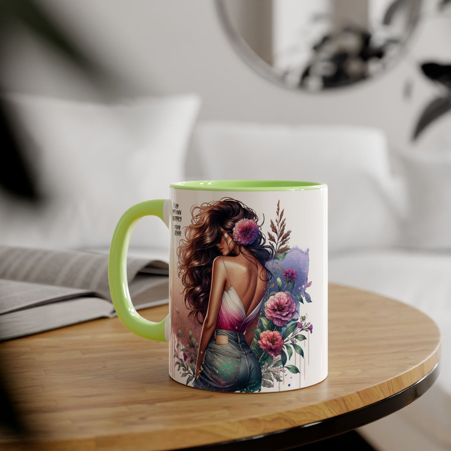 Boho Floral Accent Mug - 11oz - Inspirational "I Am My Own Happily Ever After " Design
