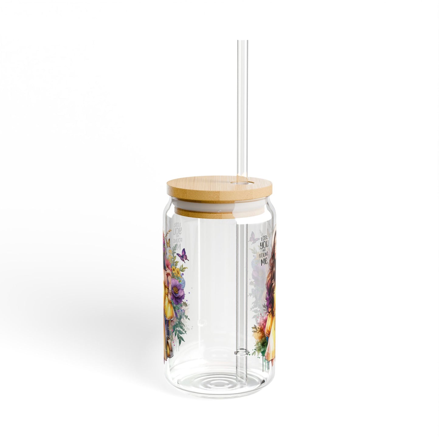 Lost You and Found Me Floral Sipper Glass, Stylish Drinkware for Summer, Gift for Her, Eco-Friendly Glass Cup, Cozy Home Decor, Perfect for Parties