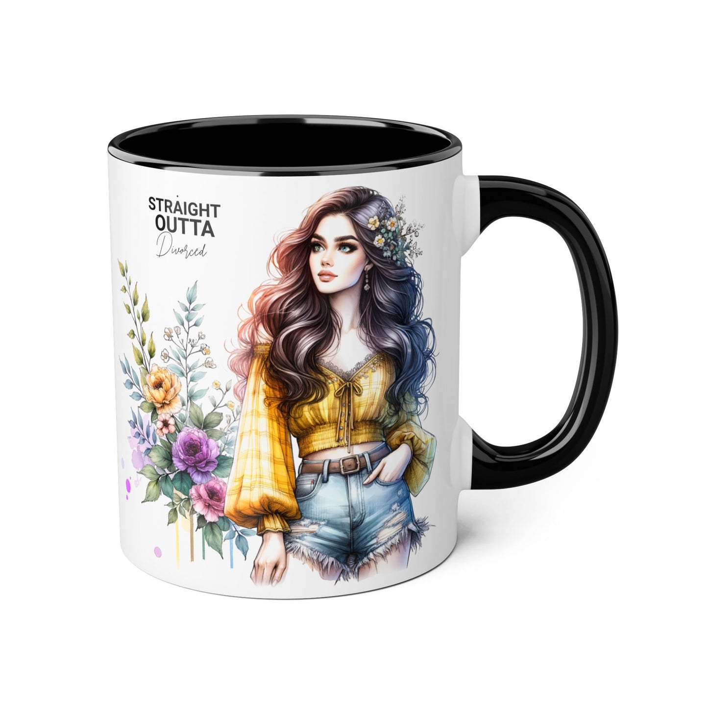 Straight Outta Divorced Humoristic Stylish Floral Accent Mug, Perfect for Coffee Lovers, Gift for Her, Home Decor, Mother's Day, Birthday, Everyday Use