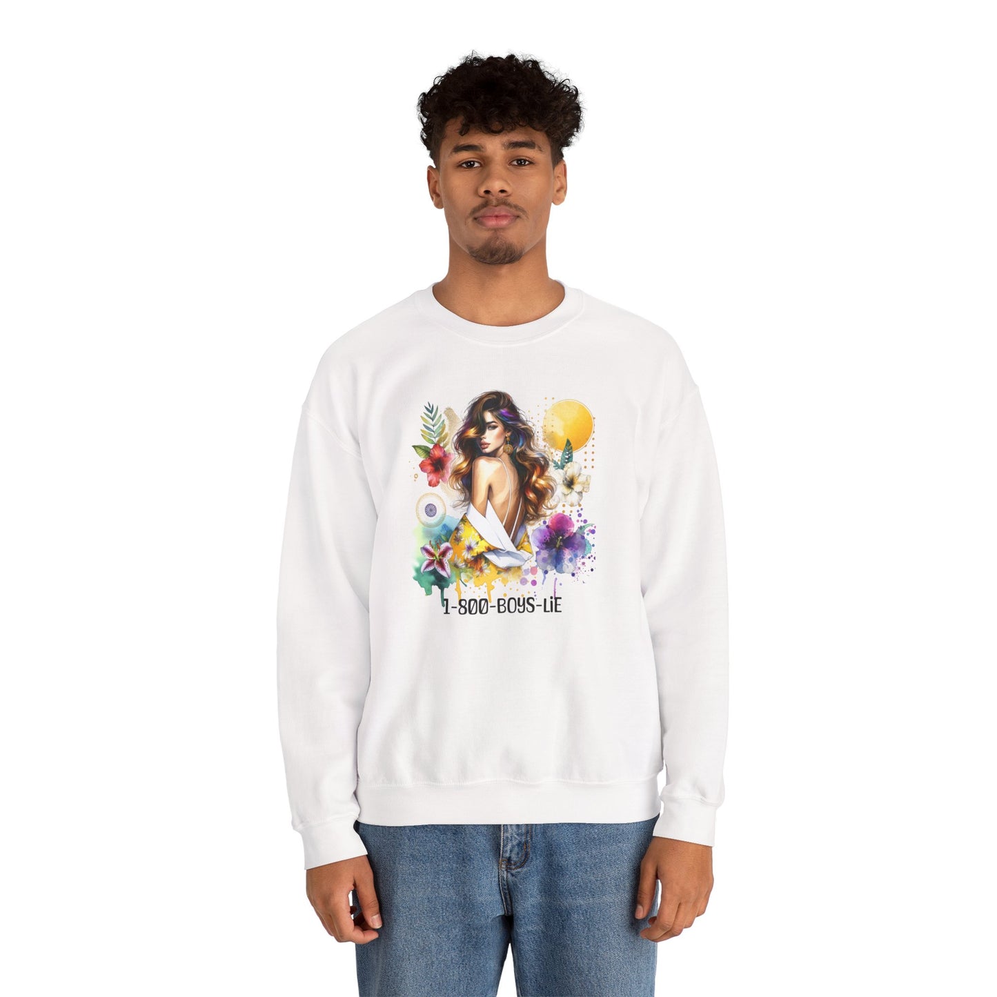 1-800-Boys-Lie Bohemian Floral Crewneck Sweatshirt, Trendy Oversized Sweater, Unique Gift for Her, Cozy Fall Apparel, Birthday & Casual Wear