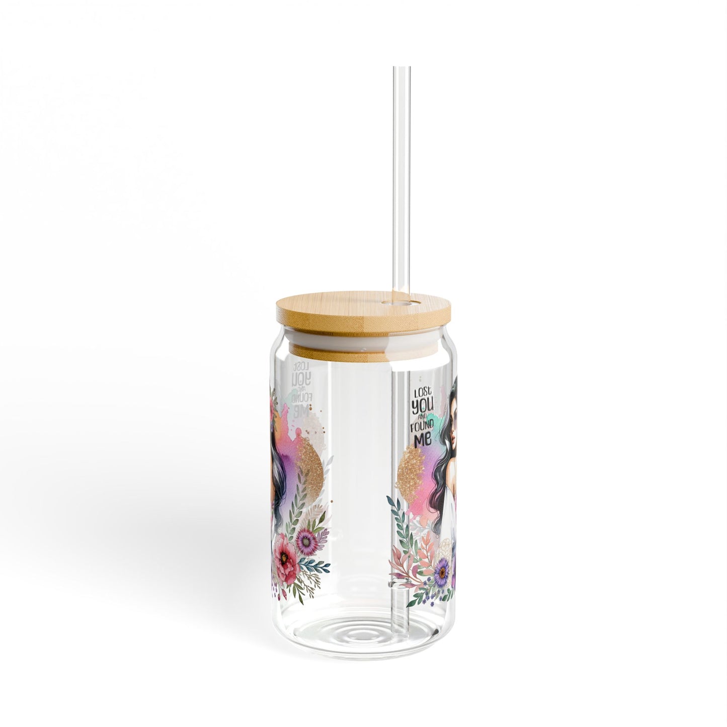 Lost You and Found Me Boho Floral Sipper Glass with Straw, 16oz, Art Glass Drinkware for Home & Parties, Vibrant Floral Design, Gift for Her, Summer Vibes