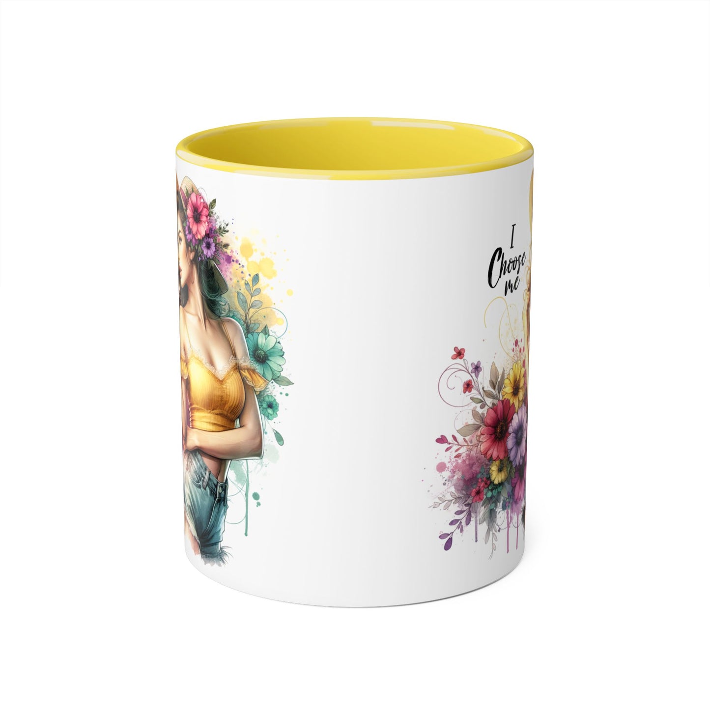 I Choose Me Chic Floral Accent Mug, Inspirational Gift for Her, Coffee Tea Lover, Birthday Present, Colorful Art Mug