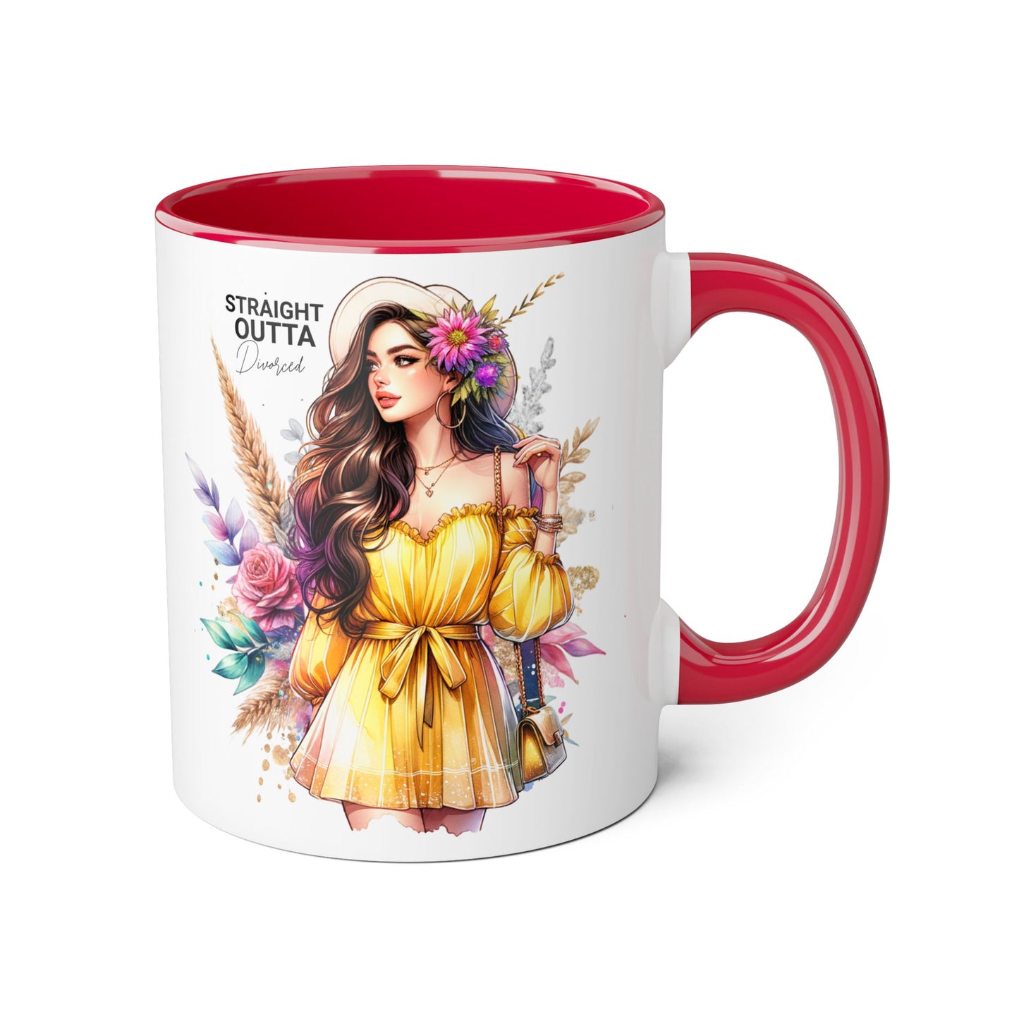 Straight Outta Divorced Humoristic Chic Floral Accent Mug, Stylish Coffee Cup, Trendy Teacup, Unique Gift for Friends, Perfect for Birthdays and Celebrations