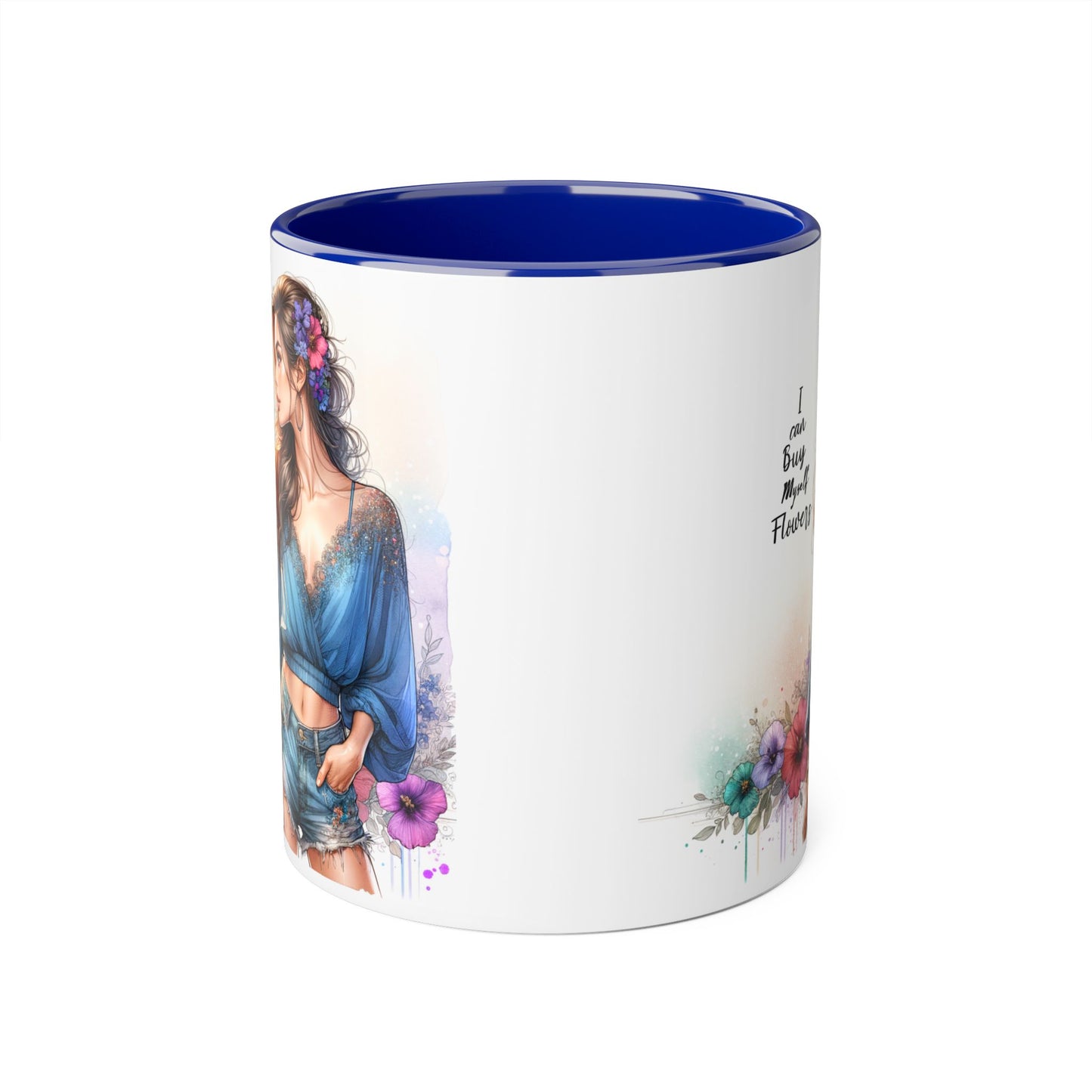 Chic Floral Accent Mug | I Can Buy My Own Flowers | Gift for Her, Coffee Cup, Art Mug, Inspirational Drinkware, Stylish Tea Mug