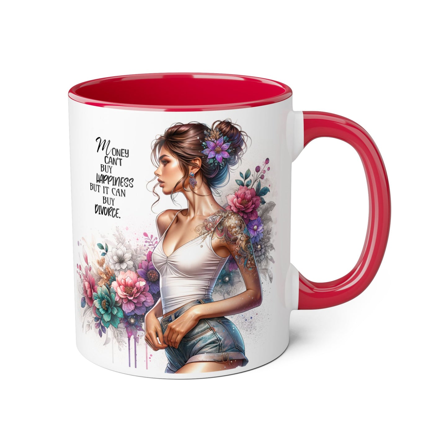 Money Can't Buy Happiness But It Can Buy Divorce Humoristic Boho Floral Accent Mug, Money Can't Buy Happiness, Gift for Coffee Lovers, Inspirational Drinkware, Unique Kitchen Decor