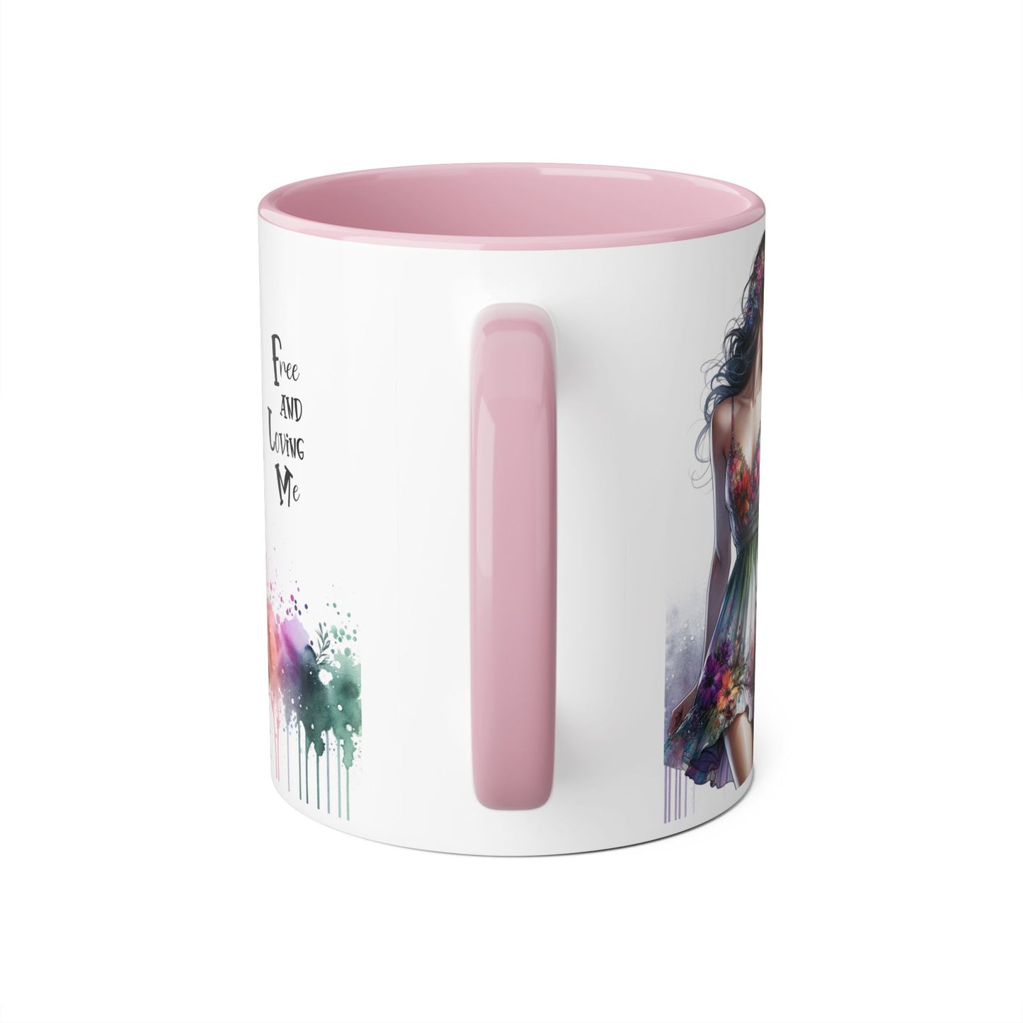 Floral Art Inspirational Coffee Mug, Free and Loving Me, Gift for Her, Colorful Drinkware, Boho Mug, Artistic Tea Cup