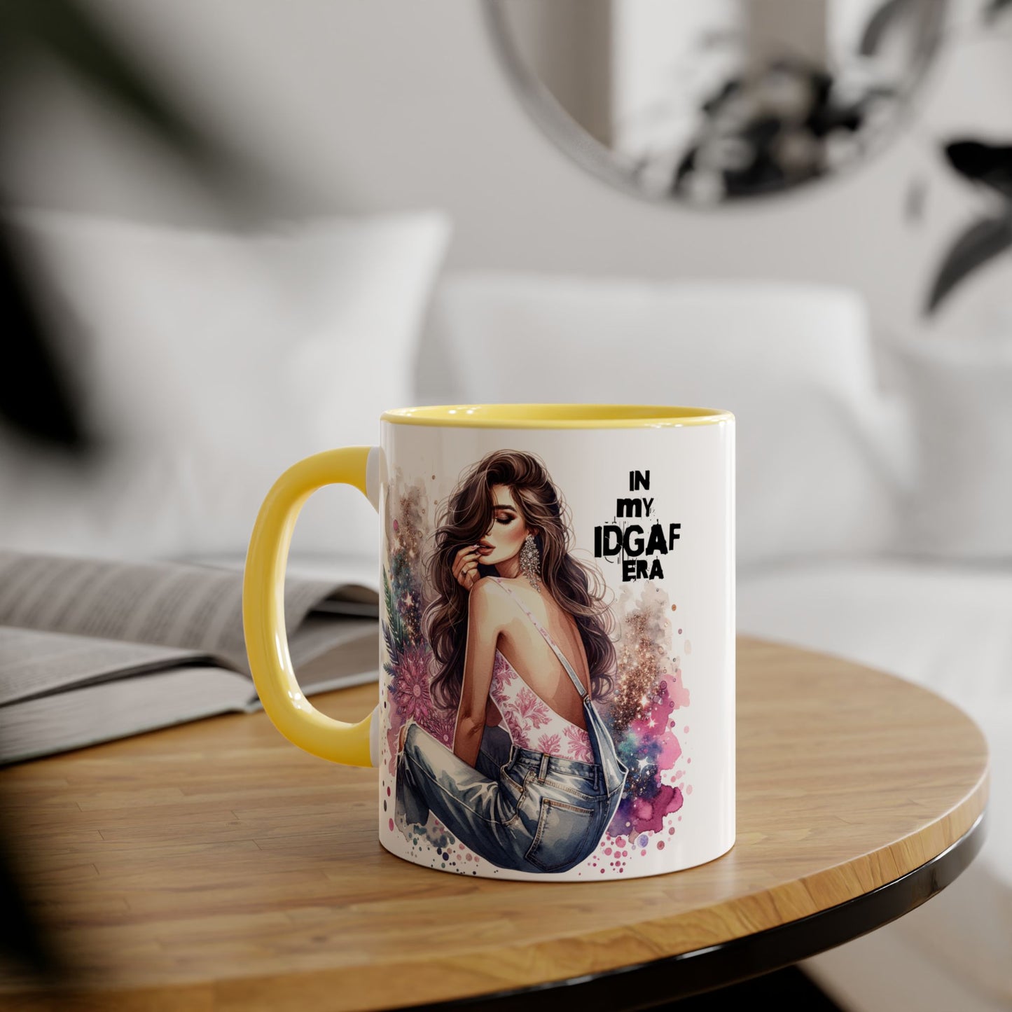 Stylish IDGAF Era Accent Mug, Empowering Gift for Her, Cute Coffee Cup, Trendy Drinkware, Funny Quote Mug, Perfect for Gifting