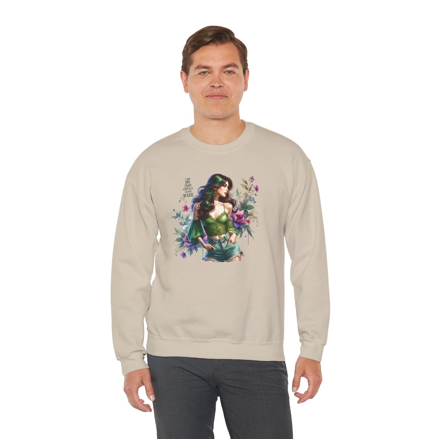 I Am My Own Happily Ever After Heroine Floral Sweatshirt | Unisex Cozy Crewneck, Gift for Her, Vintage Style, Plant Lover's Apparel, Superhero Inspired