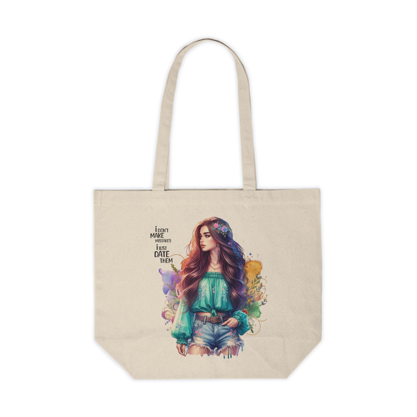 I Don`t Make Mistakes, I Just Date Them Bohemian Canvas Shopping Tote | Eco-Friendly Bag | Art Tote for Women | Gift for Her | Fashionable Market Tote