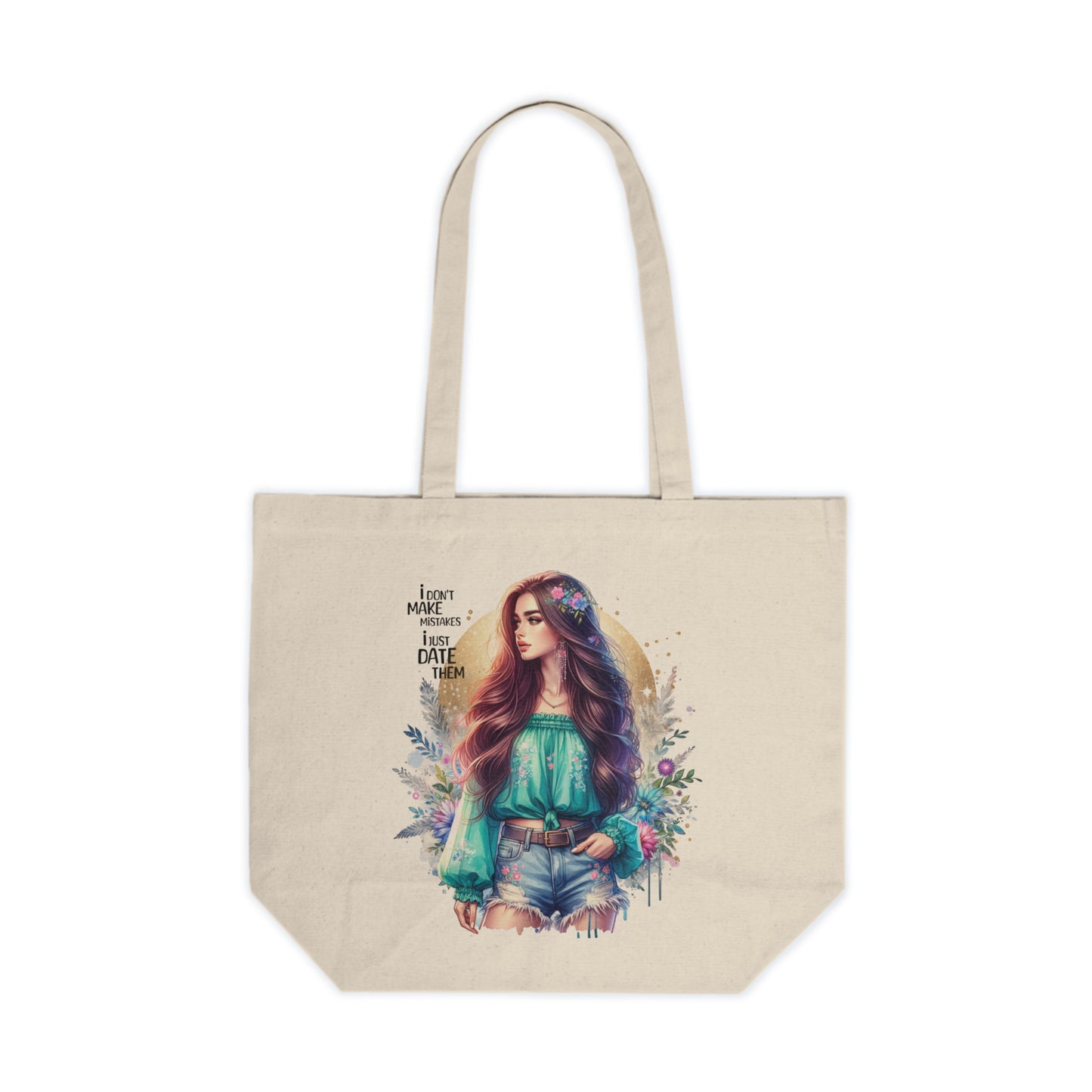 I Don`t Make Mistakes, I Just Date Them Stylish Canvas Shopping Tote with Inspirational Quote, Eco-Friendly Bag, Reusable Grocery Bag, Beach Tote, Boho Tote for Everyday Use