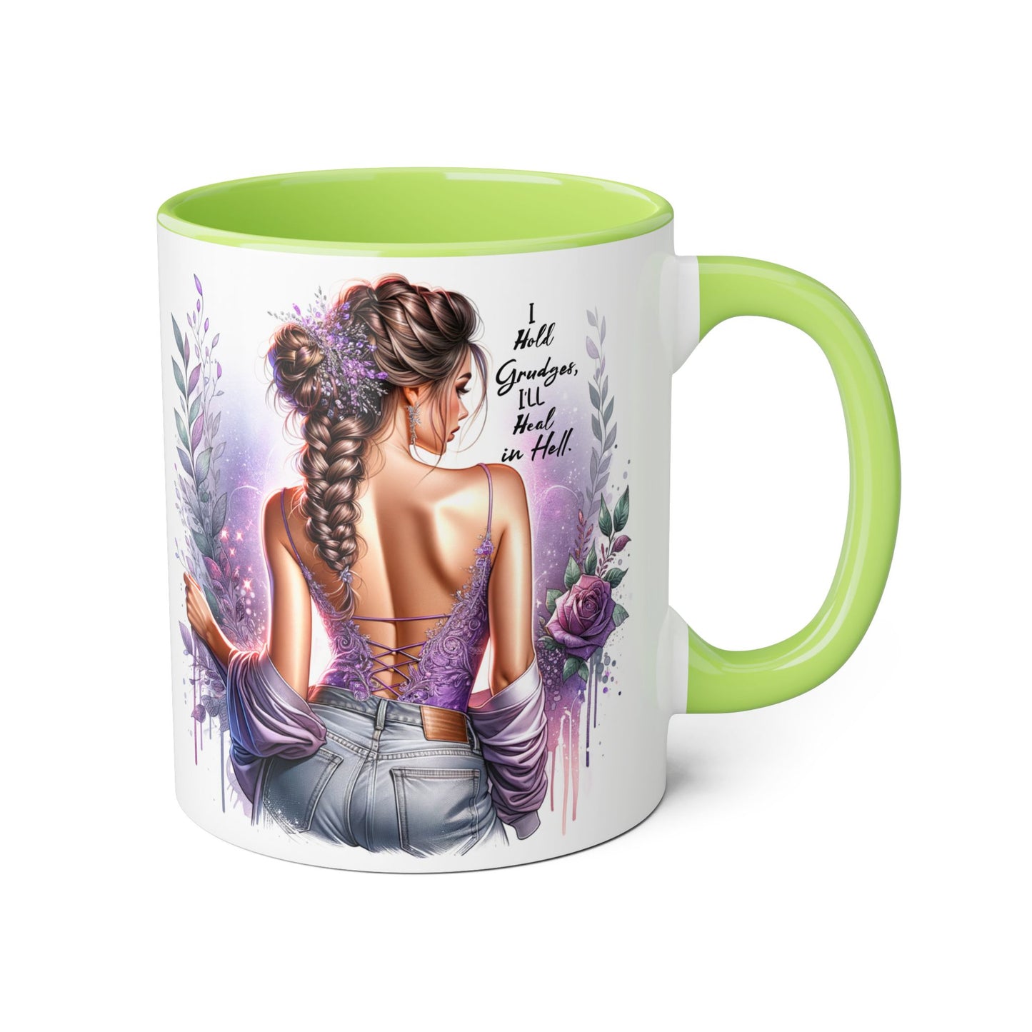 I Hold Grudges, I'll Heal in Hell Stylish Accent Mugs for Inspirational Sips, Gift for Her, Home Décor, Coffee Lover, Floral Artwork, Motivational Coffee Cup