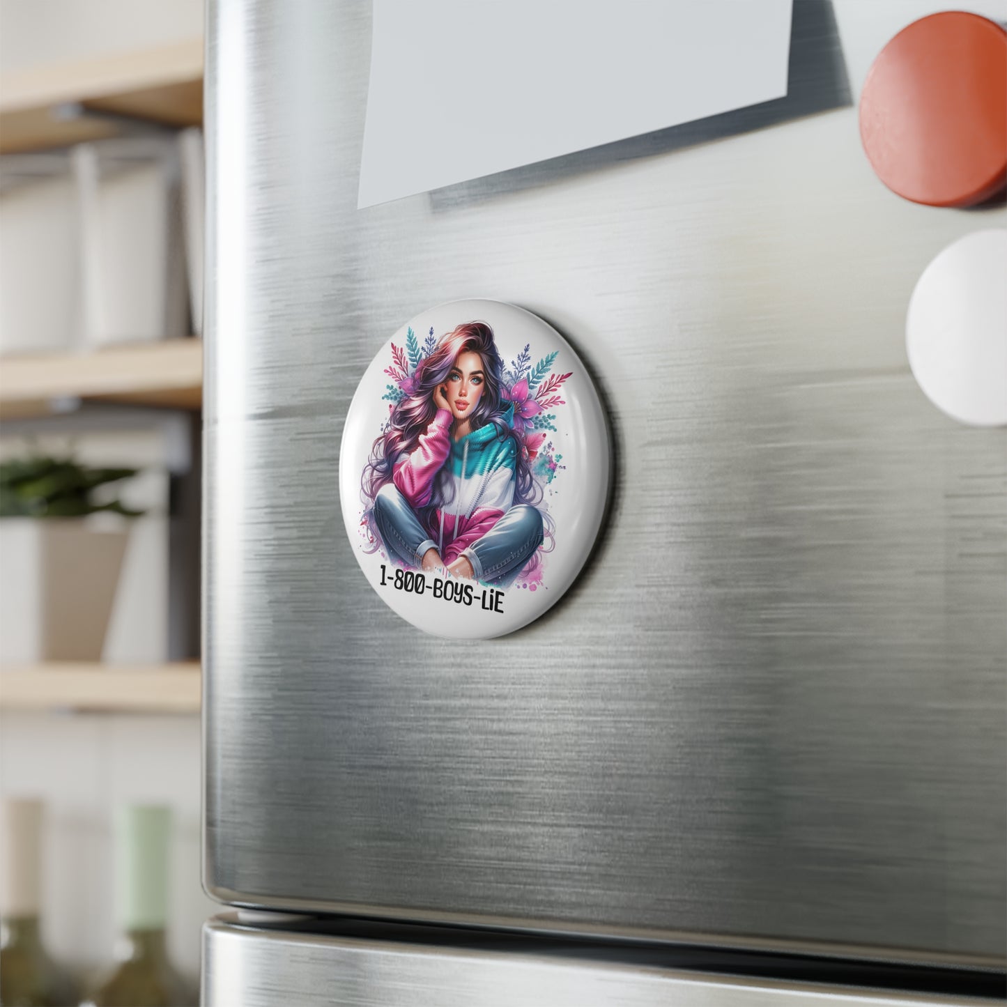 Trendy Button Magnet, 1-800-BOYS-LIE Design, Cute Gifts for Friends, Home Decor, Funny Collectibles