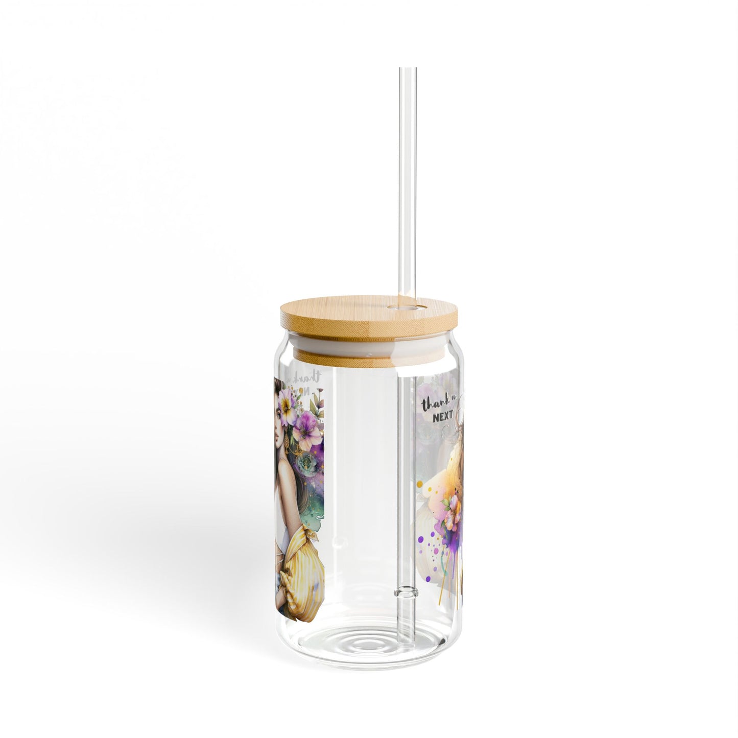 Thank U, Next Floral Sipper Glass, 16oz - Stylish Reusable Drink Container, Eco-Friendly Artisan Design for Parties, Gifts, Home, or Travel
