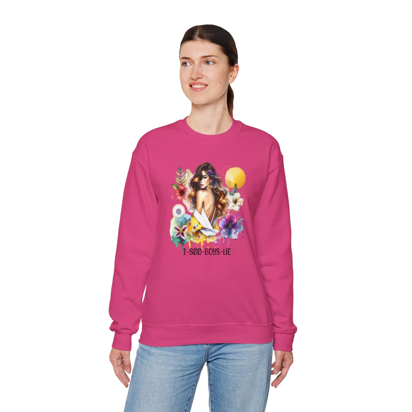 1-800-Boys-Lie Bohemian Floral Crewneck Sweatshirt, Trendy Oversized Sweater, Unique Gift for Her, Cozy Fall Apparel, Birthday & Casual Wear