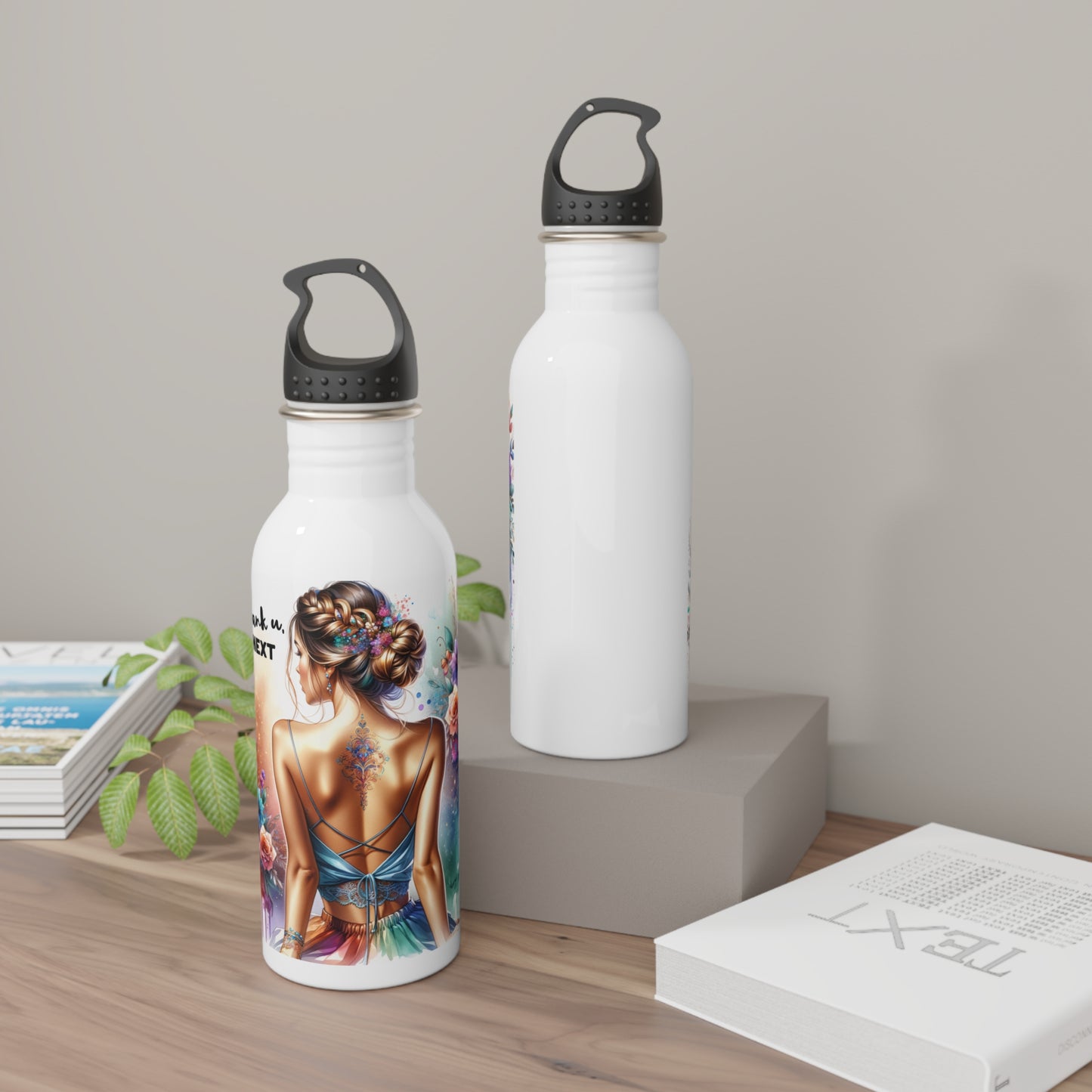 Thank U, Next Artistic Stainless Steel Water Bottle - Unique Gift for Fitness, Travel, or Eco-Friendly Enthusiasts, Hydration, Floral Design