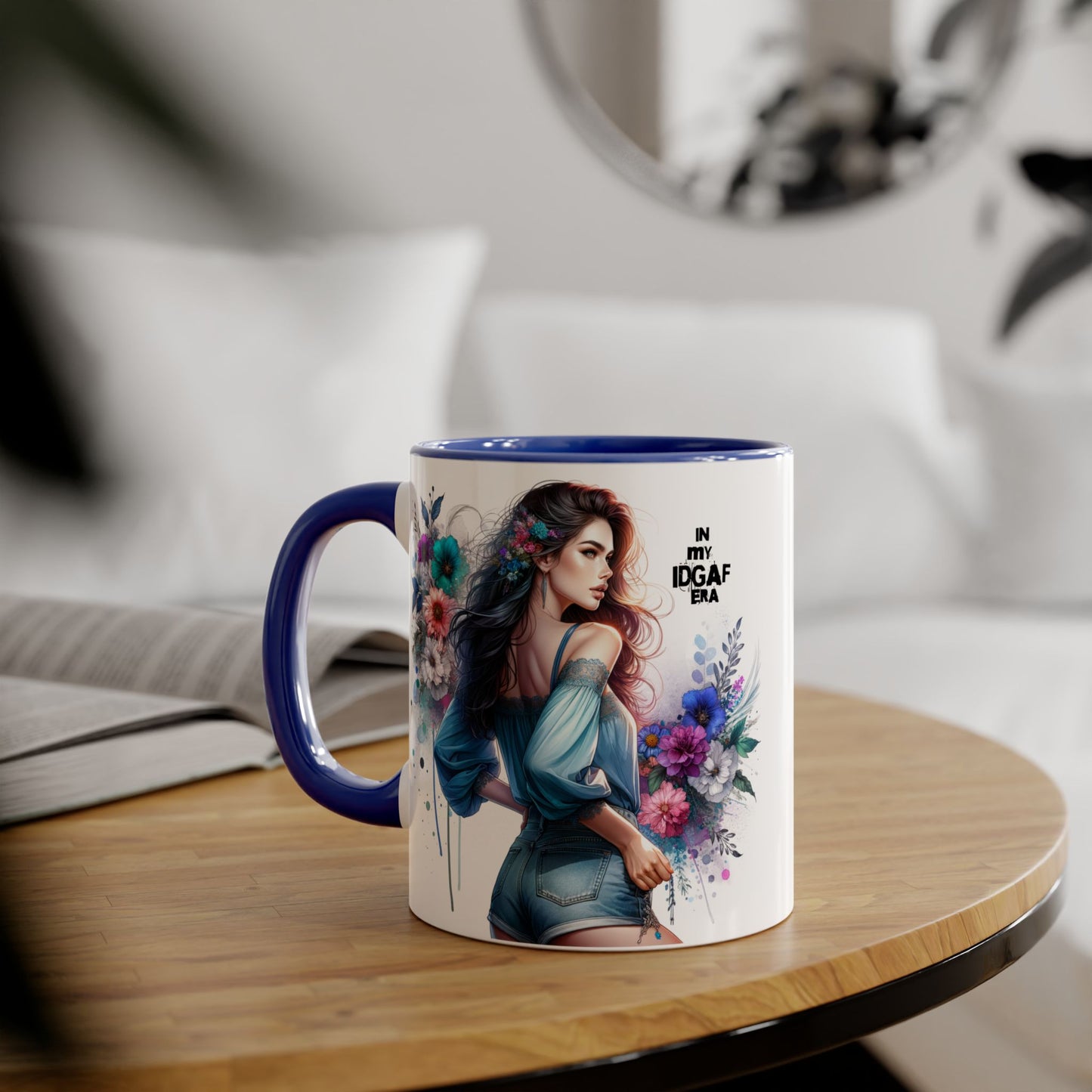 Bold Floral Accent Mug, 11oz | In My IDGAF Era, Ideal for Coffee Lovers, Gift for Her, Boho Decor, Motivational Gift