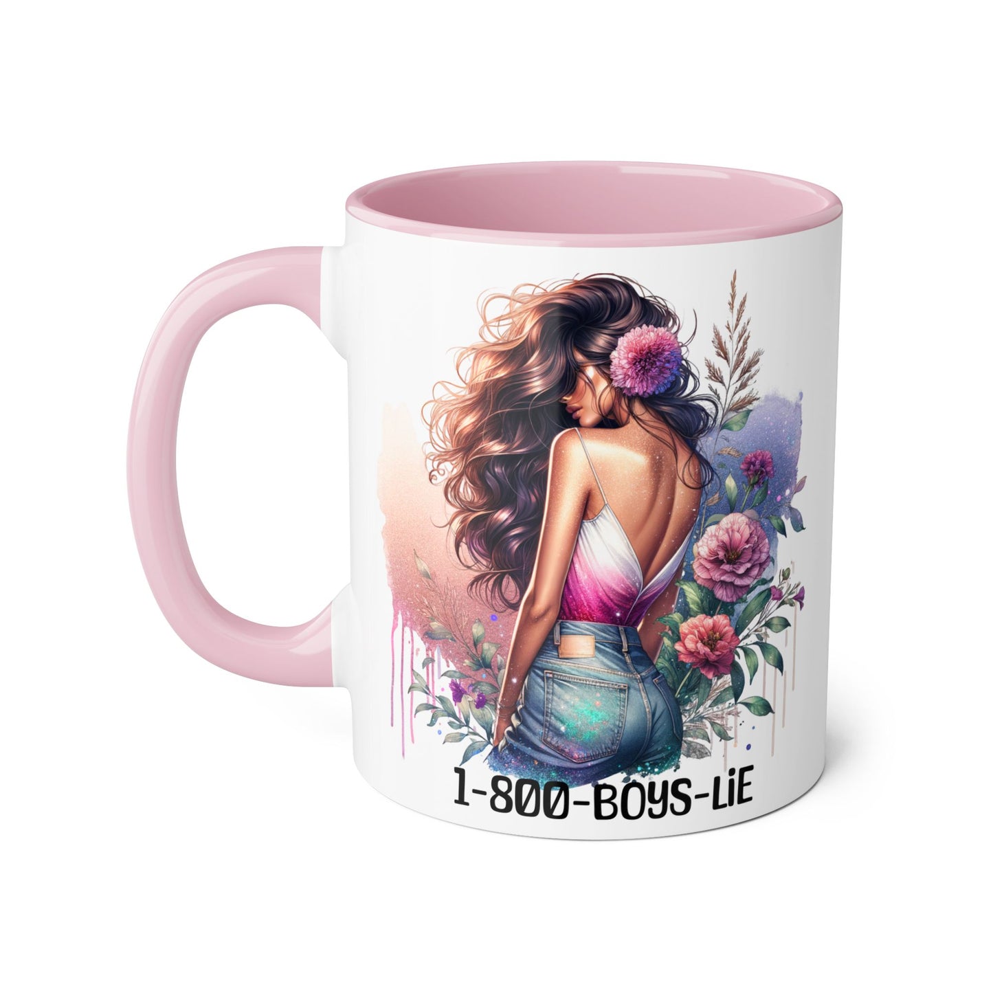 1-800-BOYS-LIE Floral Glam Accent Mug - 11oz Cool Coffee Cup for Stylish Sips, Perfect for Gifts, Parties, or Everyday Use