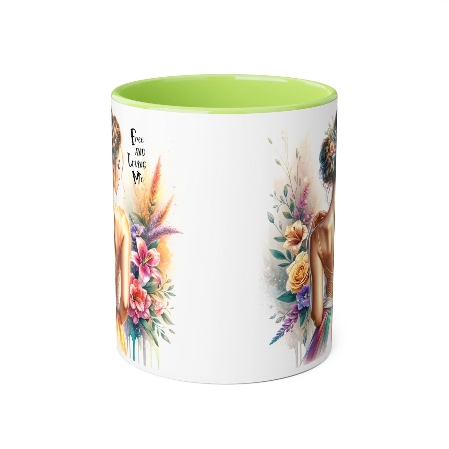 Free and Loving Me Empowering Quote Accent Mug, Inspirational Coffee Mug, Floral Design Mug, Unique Gift for Women, Motivational Drinkware