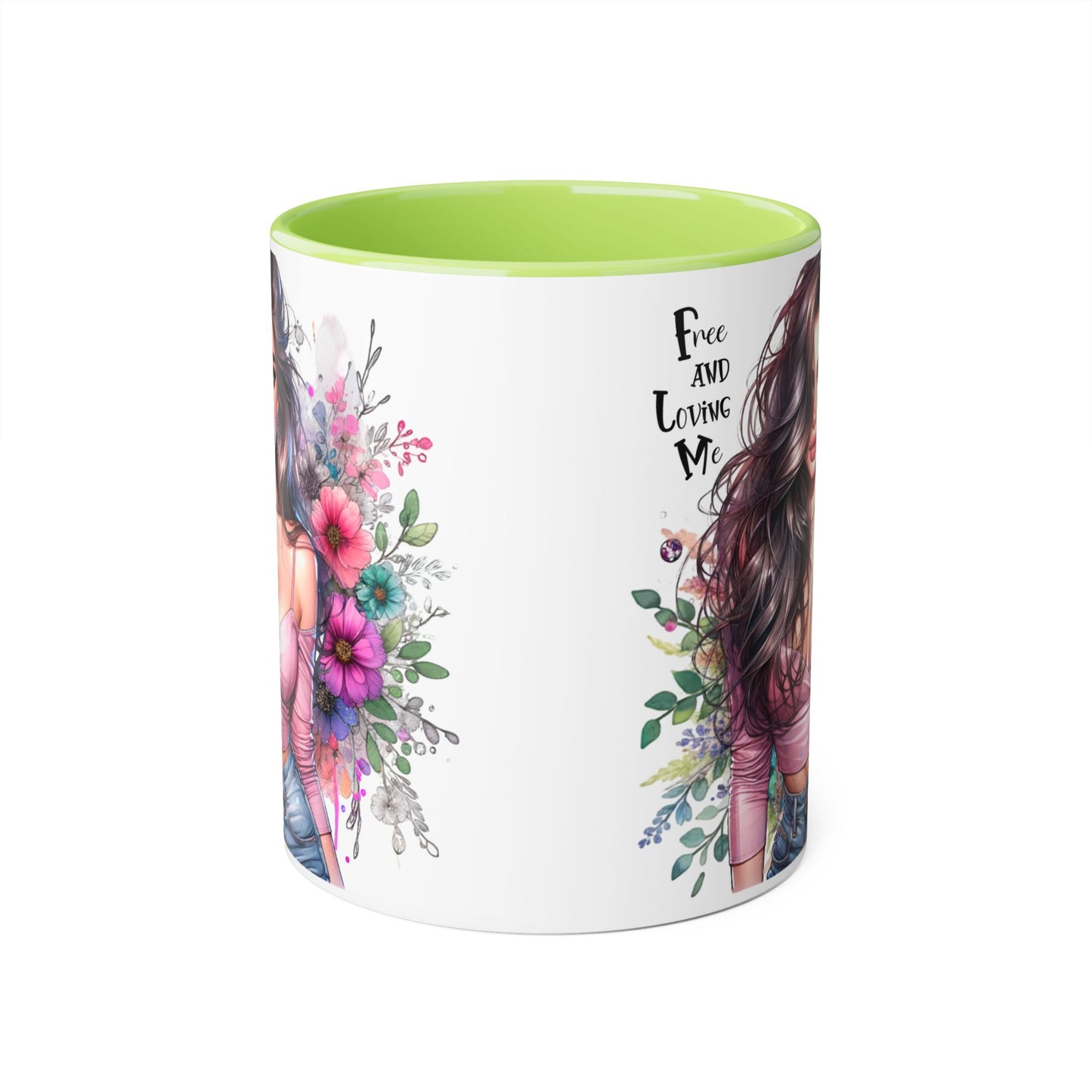 Free and Loving Me Chic Art Mug, Emotional Inspiration, Gift For Friends, Coffee Lover, Floral Design, Daily Motivation