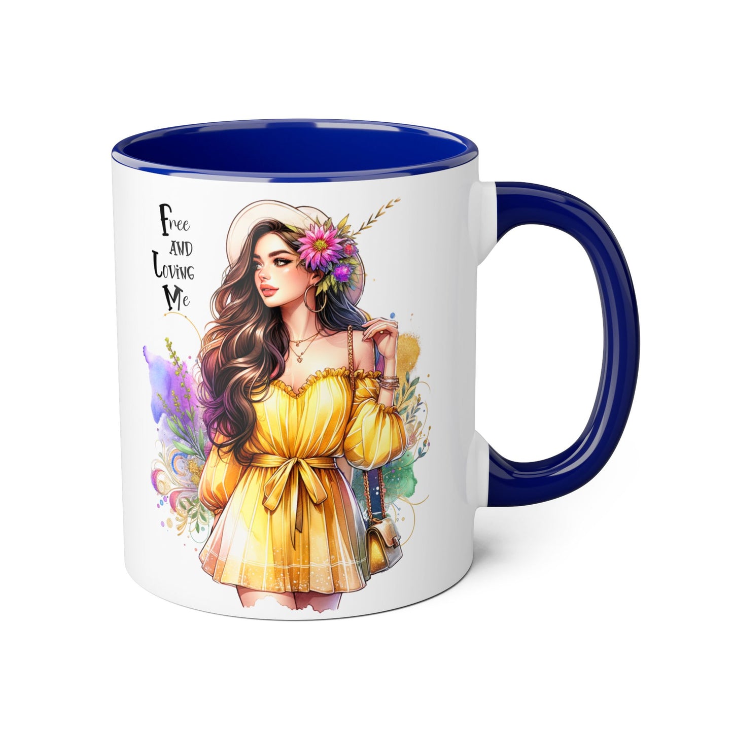 Free and Loving Me Vibrant Accent Mug, Colorful Coffee Cup for Self-Care