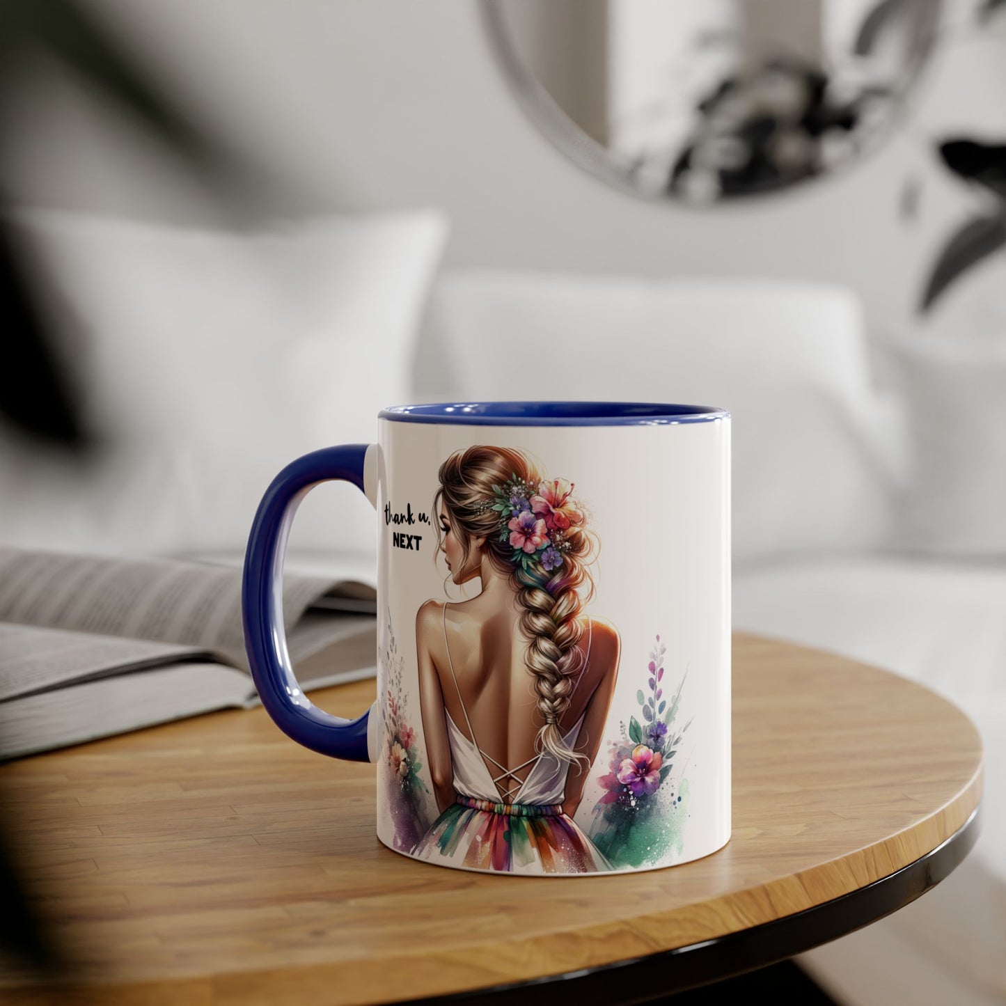 Thank U, Next Colorful Floral Accent Mug, Inspirational Coffee Cup, Gift for Her, Thank You Next Mug, Art Mug, Perfect for Birthdays, Anniversaries