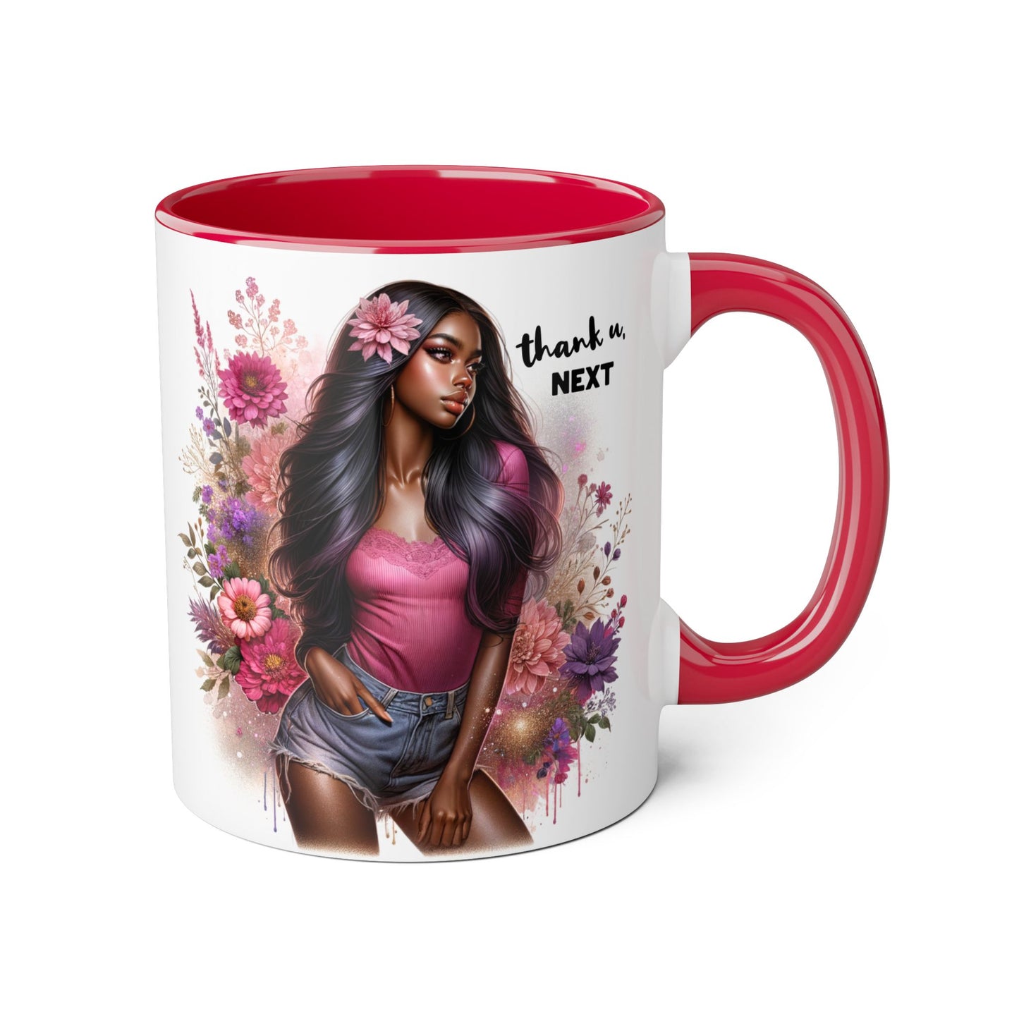 Thank U, Next Floral Artistic Accent Mug, Thank You Next Coffee Cup, Colorful Gift for Her, Boho Style Ceramic Mug, Unique Tea Mug